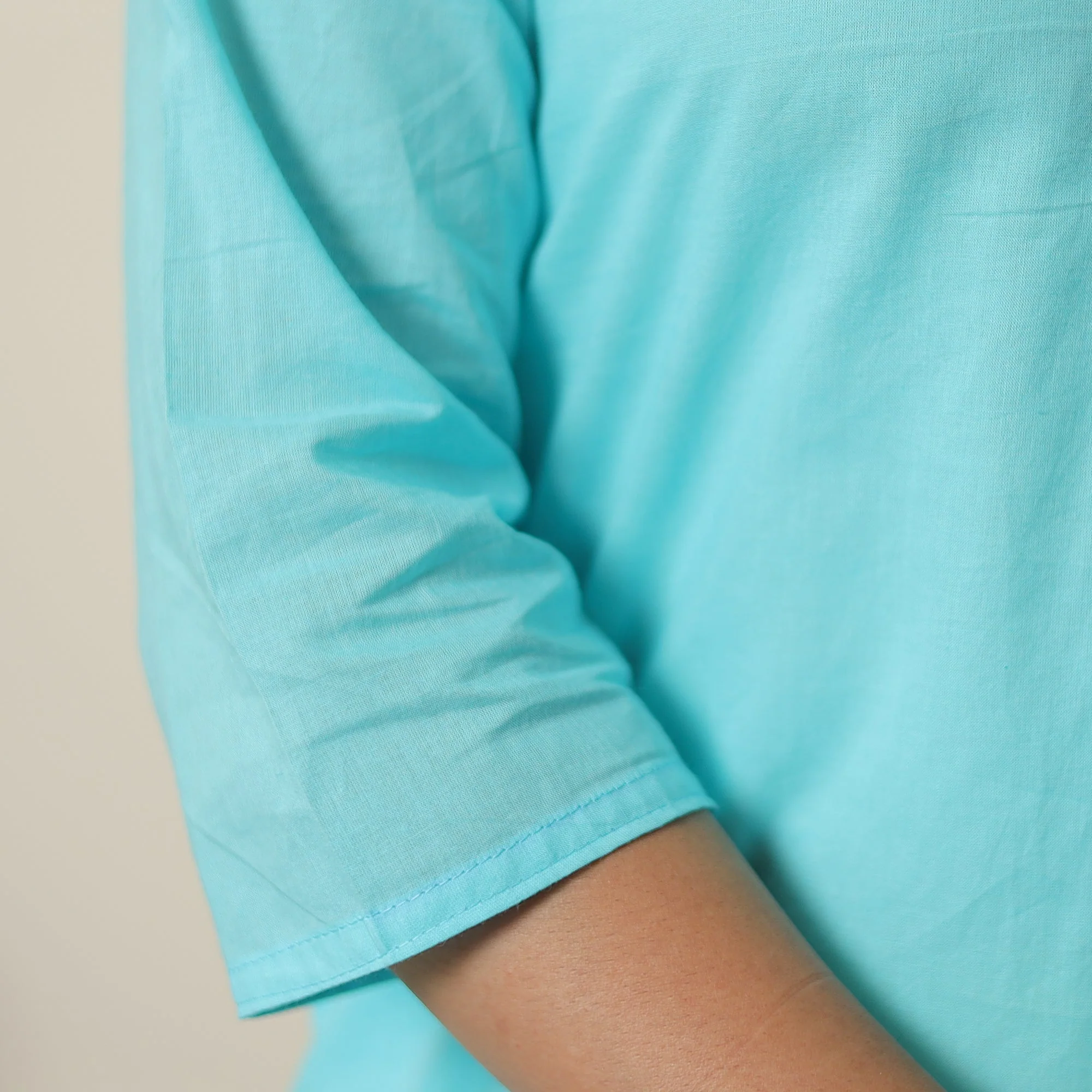 Mint Blue - Plain Cotton Long Straight Kurta 04 - Image 7