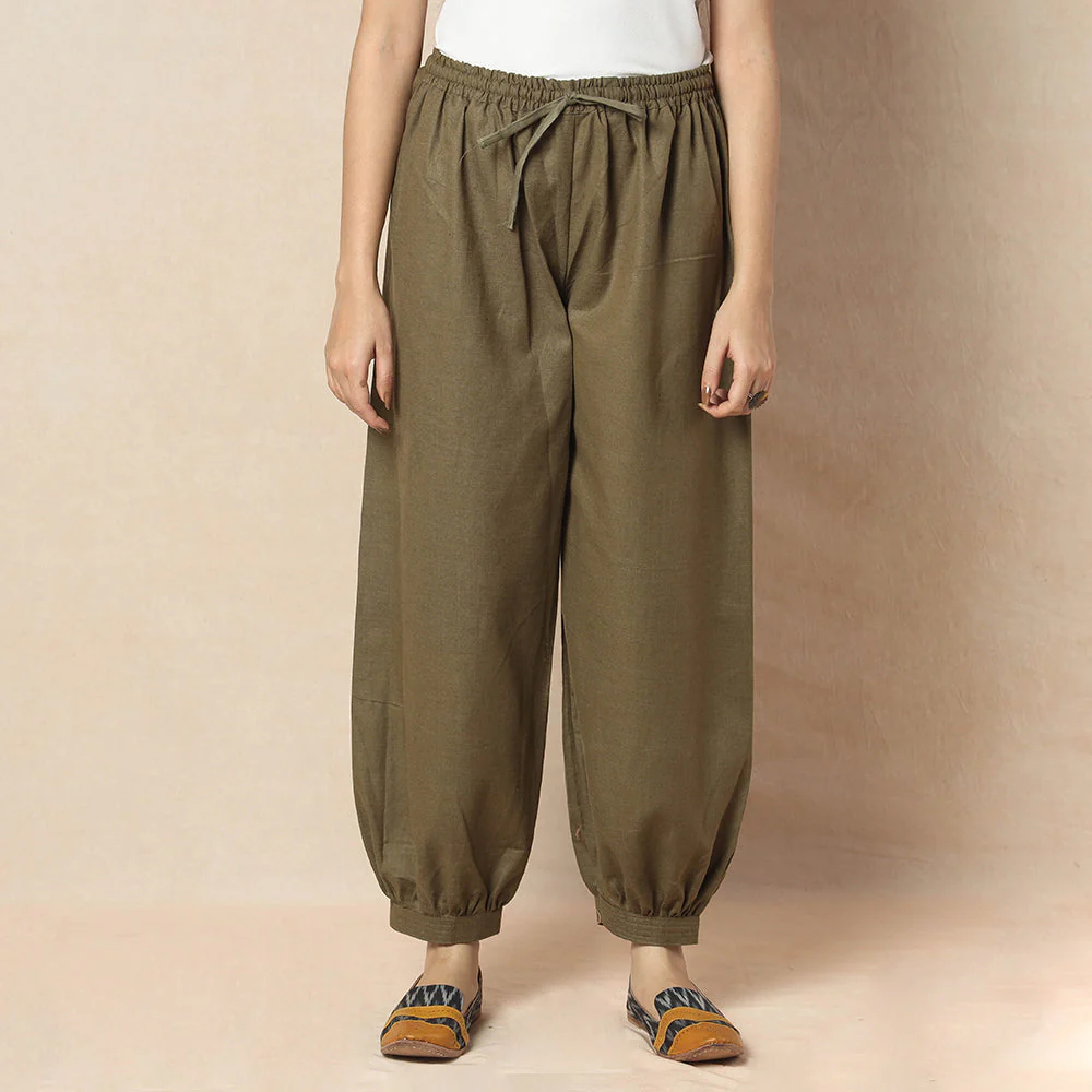 Mehndi Green - Flex Cotton Plain Elasticated Pant - Image 3