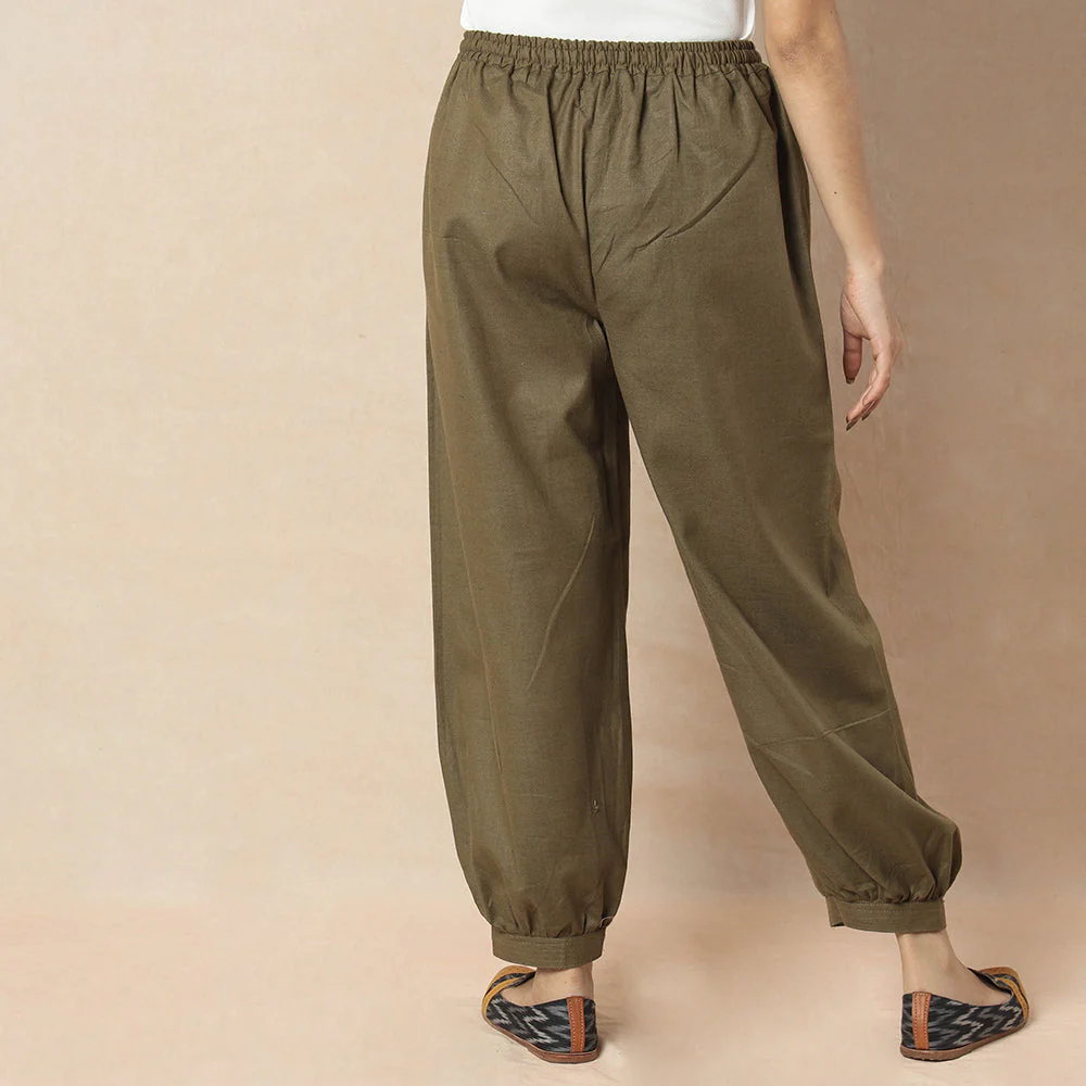 Mehndi Green - Flex Cotton Plain Elasticated Pant - Image 4