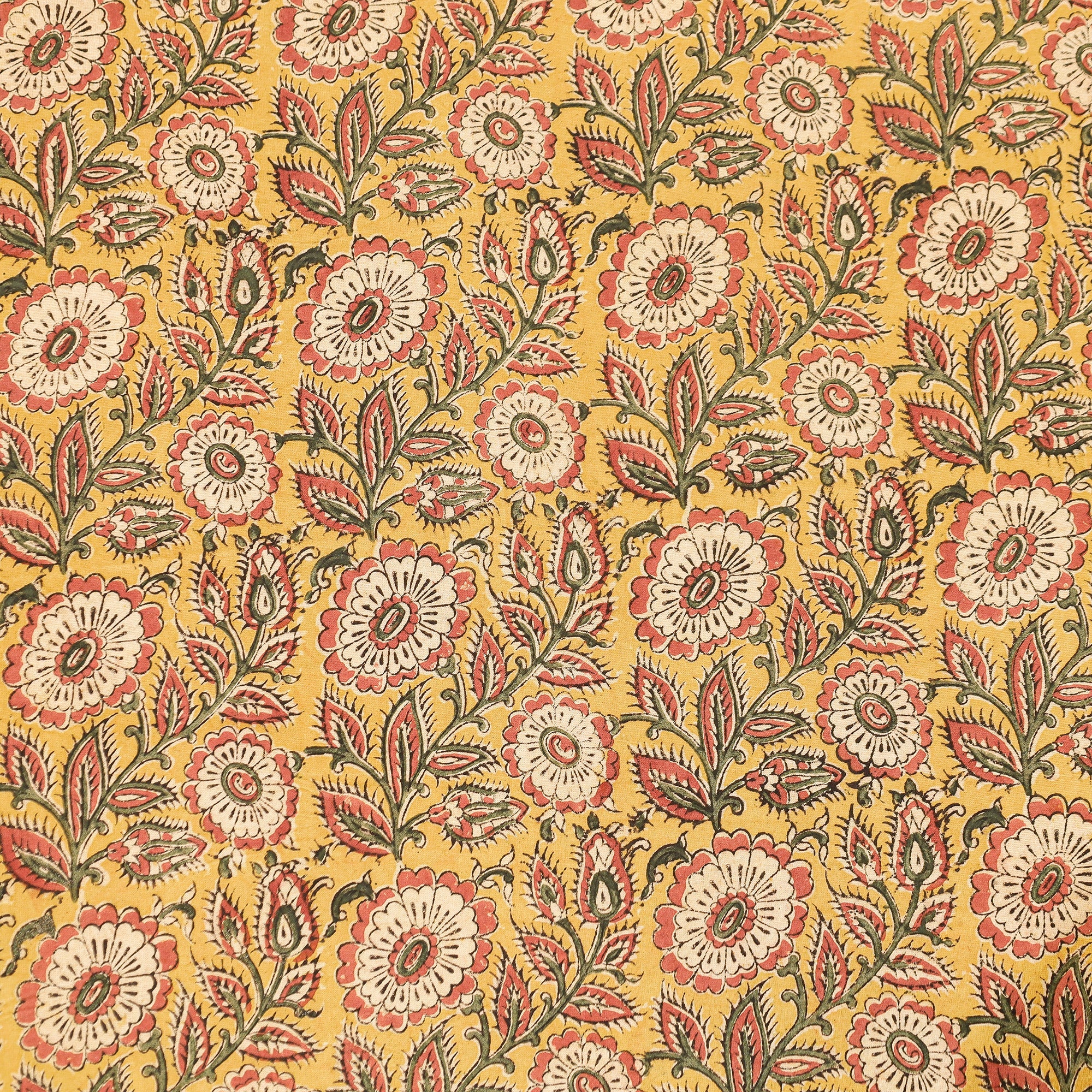 Yellow - Pedana Kalamkari Block Printing Cotton Double Bed Cover (111 x 94 in) - Image 4