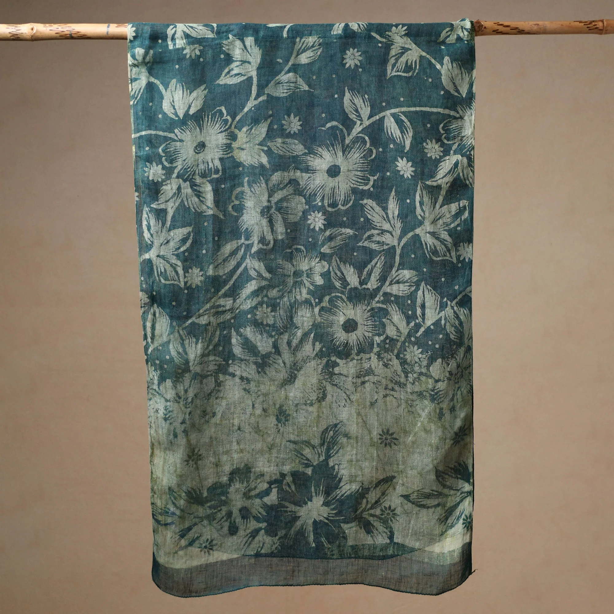 Green - Handloom Block Print  Natural Dyed Linen Bindaas Stole 12 - Image 3