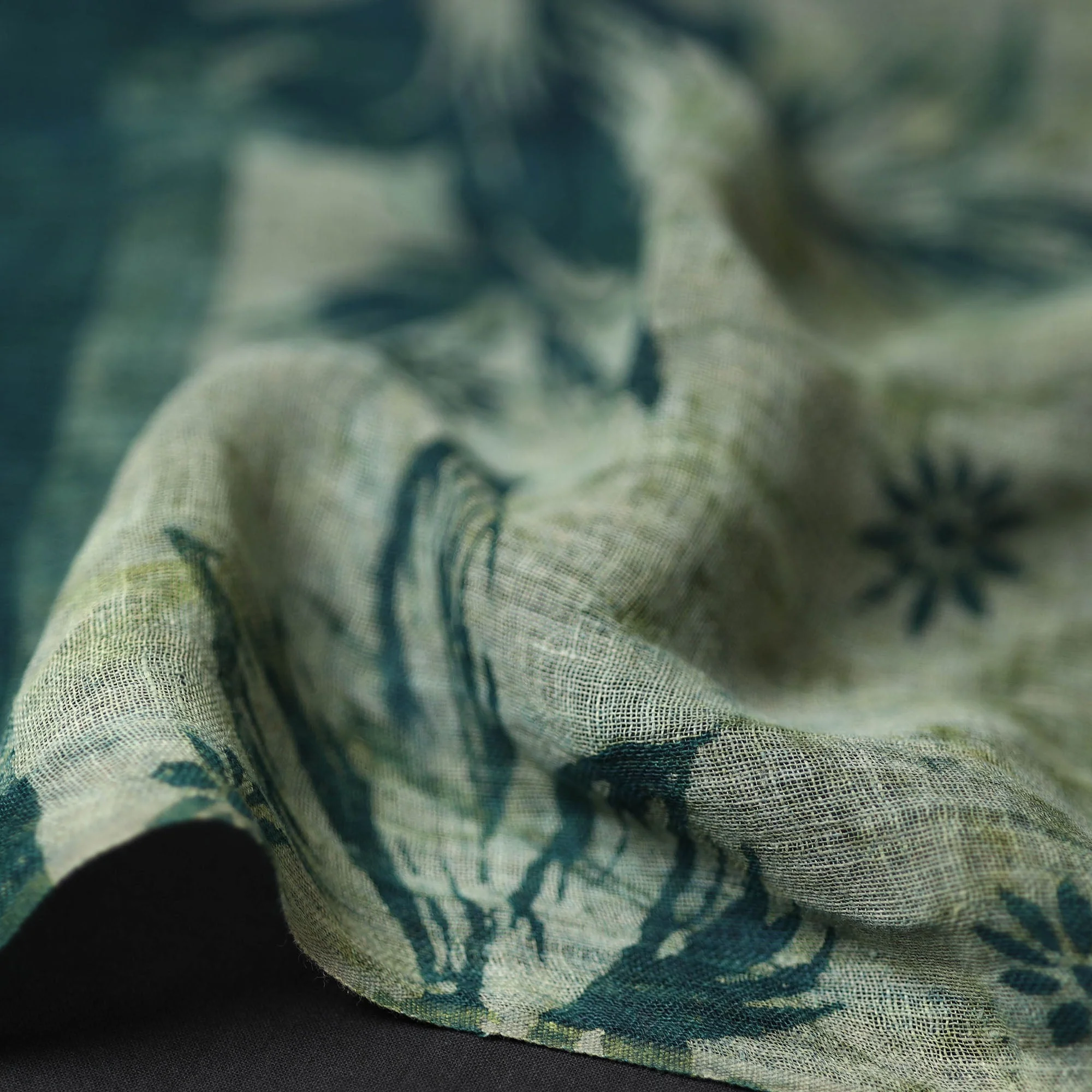 Green - Handloom Block Print  Natural Dyed Linen Bindaas Stole 12 - Image 4