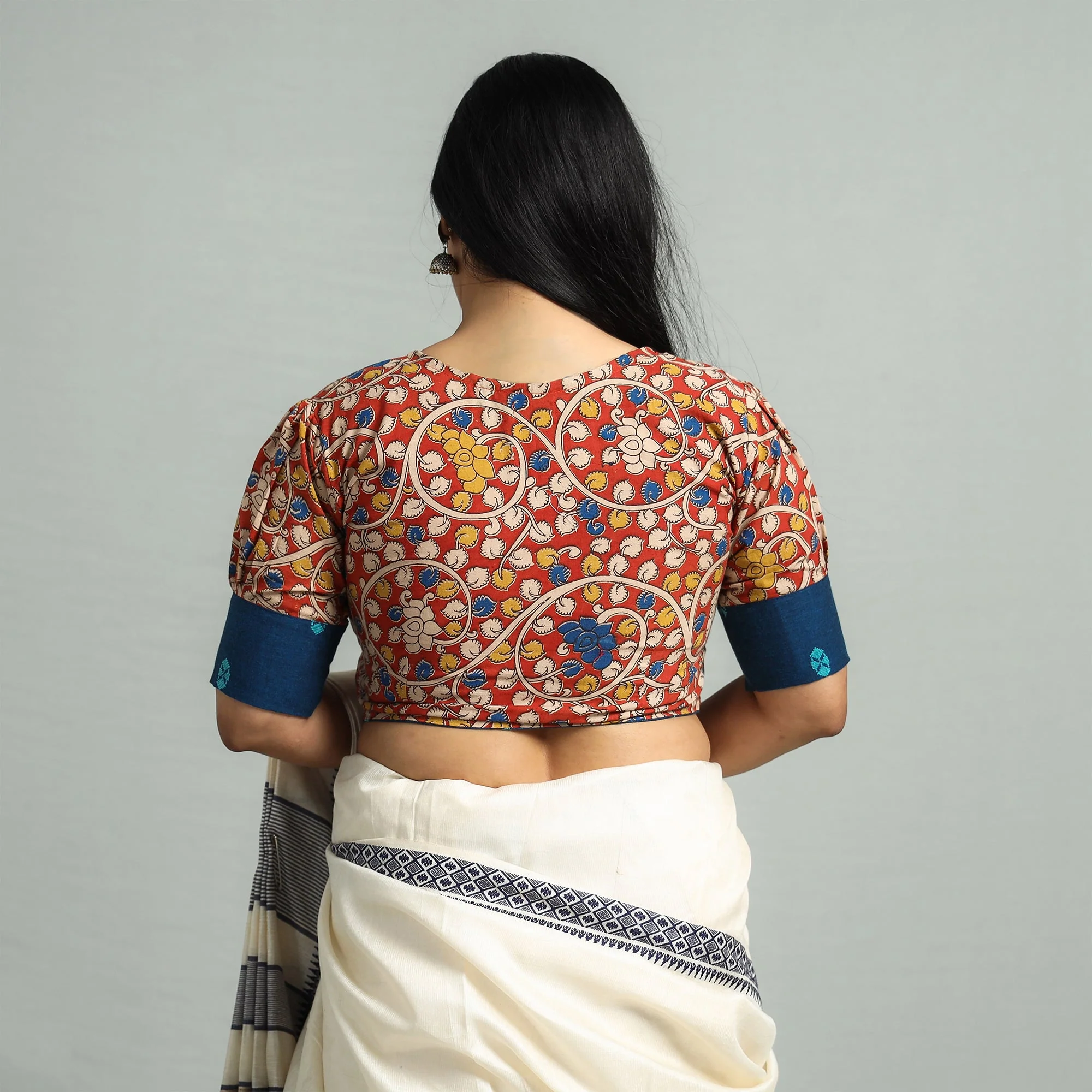 Red - Kalamkari Printed Cotton Stitched Blouse - Image 5