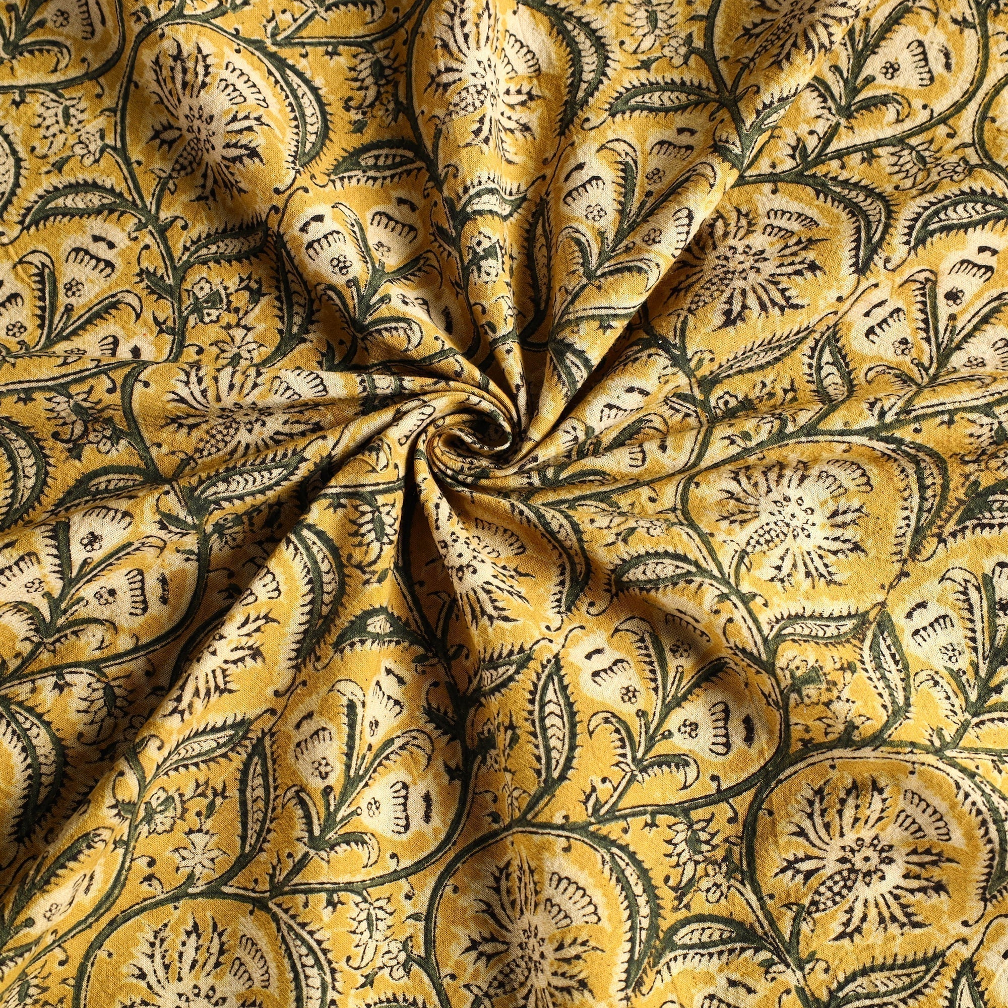 Yellow - Original Pedana Kalamkari Block Print Natural Dyed Cotton Table Cover (46 x 43 in) 29 - Image 3