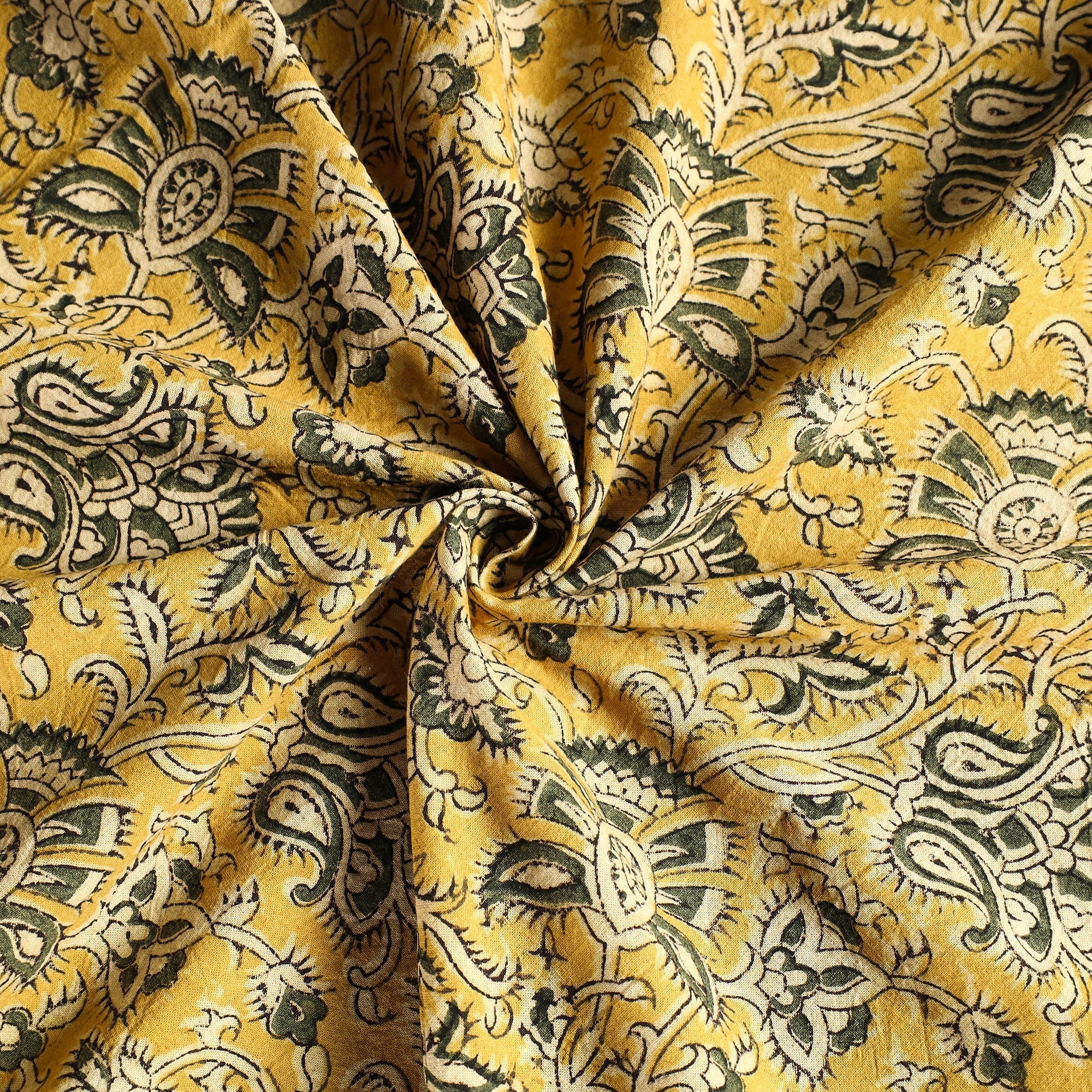 Yellow - Original Pedana Kalamkari Block Print Natural Dyed Cotton Table Cover (46 x 43 in) 28 - Image 3