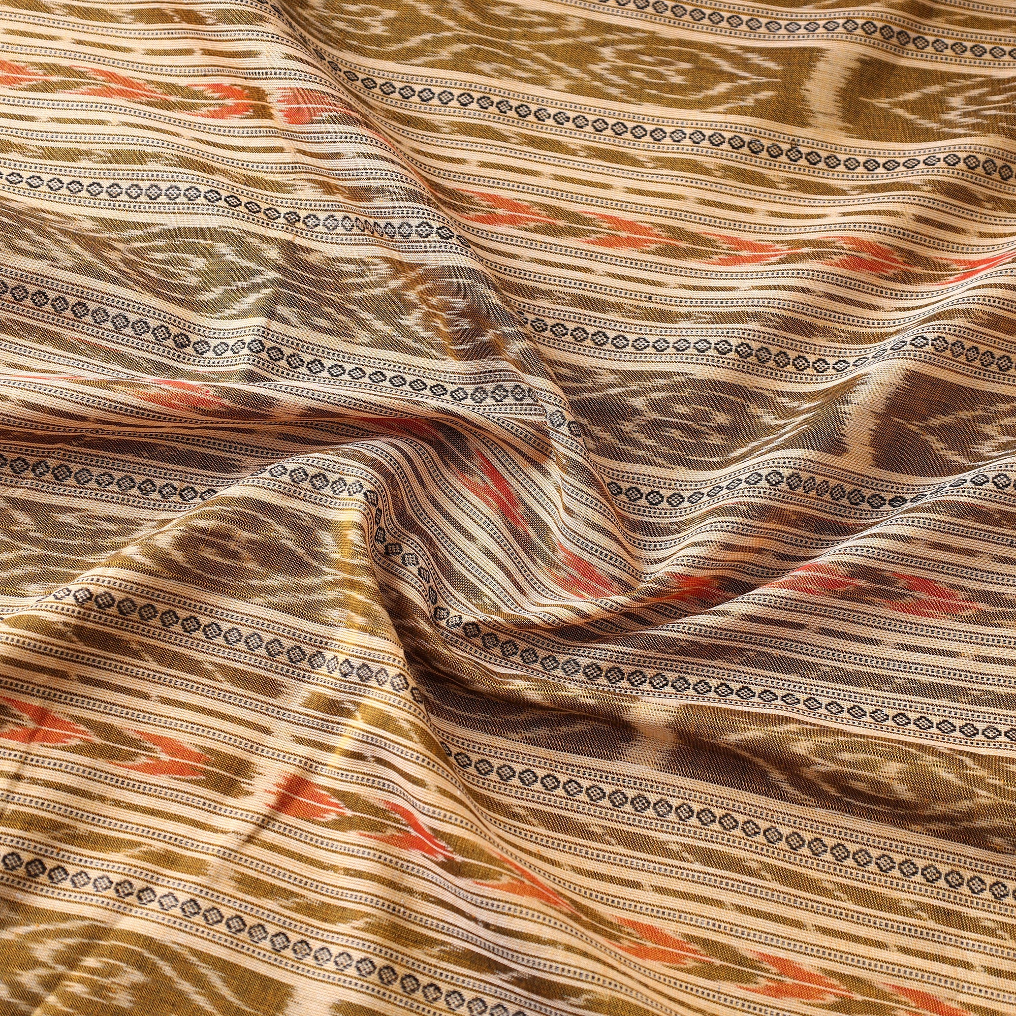 Brown - Sambalpuri Ikat Weaving Cotton Fabric - Image 3