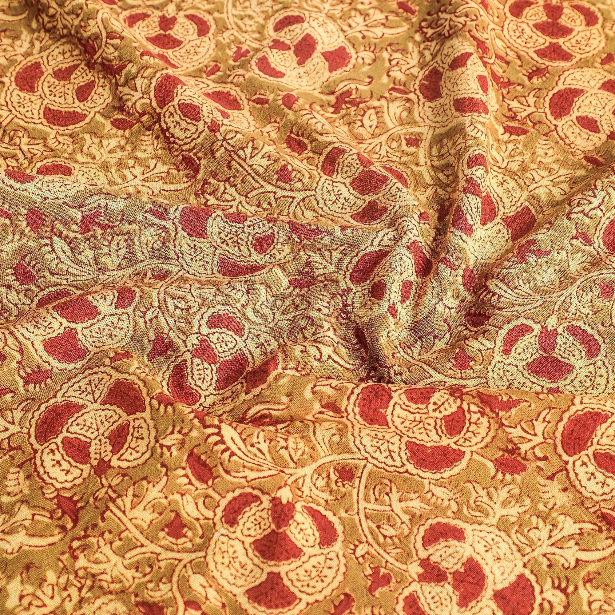 Brown - Original Pedana Kalamkari Block Print Natural Dyed Cotton Table Cover (45 x 45 in) 21 - Image 3