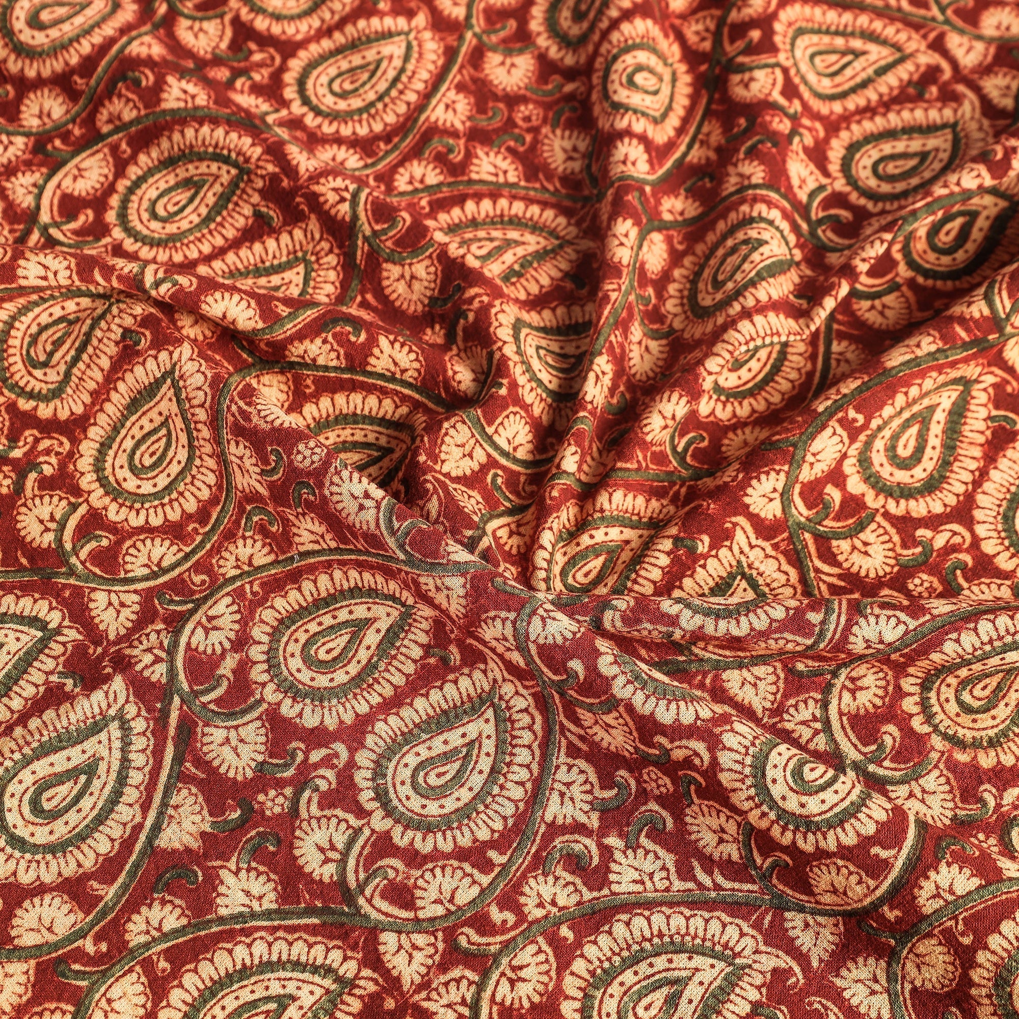 Red - Original Pedana Kalamkari Block Print Natural Dyed Cotton Table Cover (45 x 45 in) 17 - Image 3