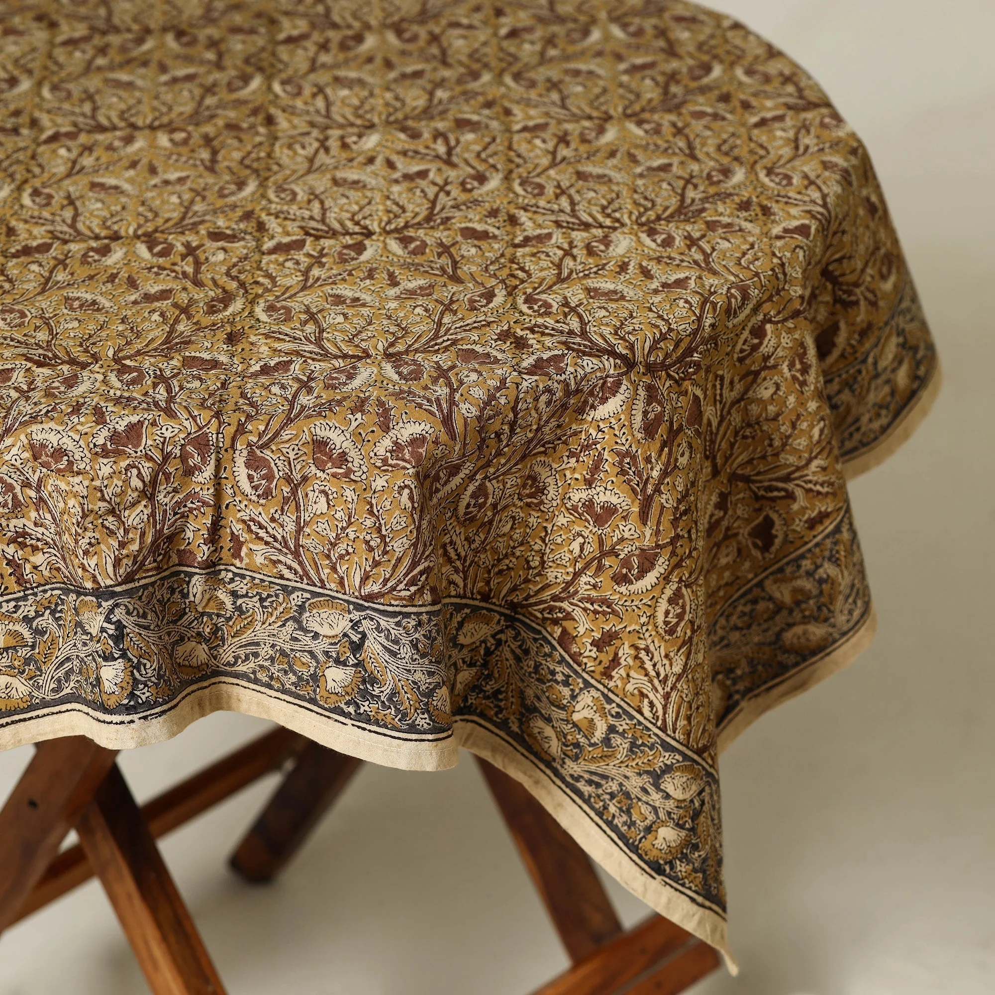 Yellow - Original Pedana Kalamkari Block Print Natural Dyed Cotton Table Cover (45 x 45 in) 27 - Image 3