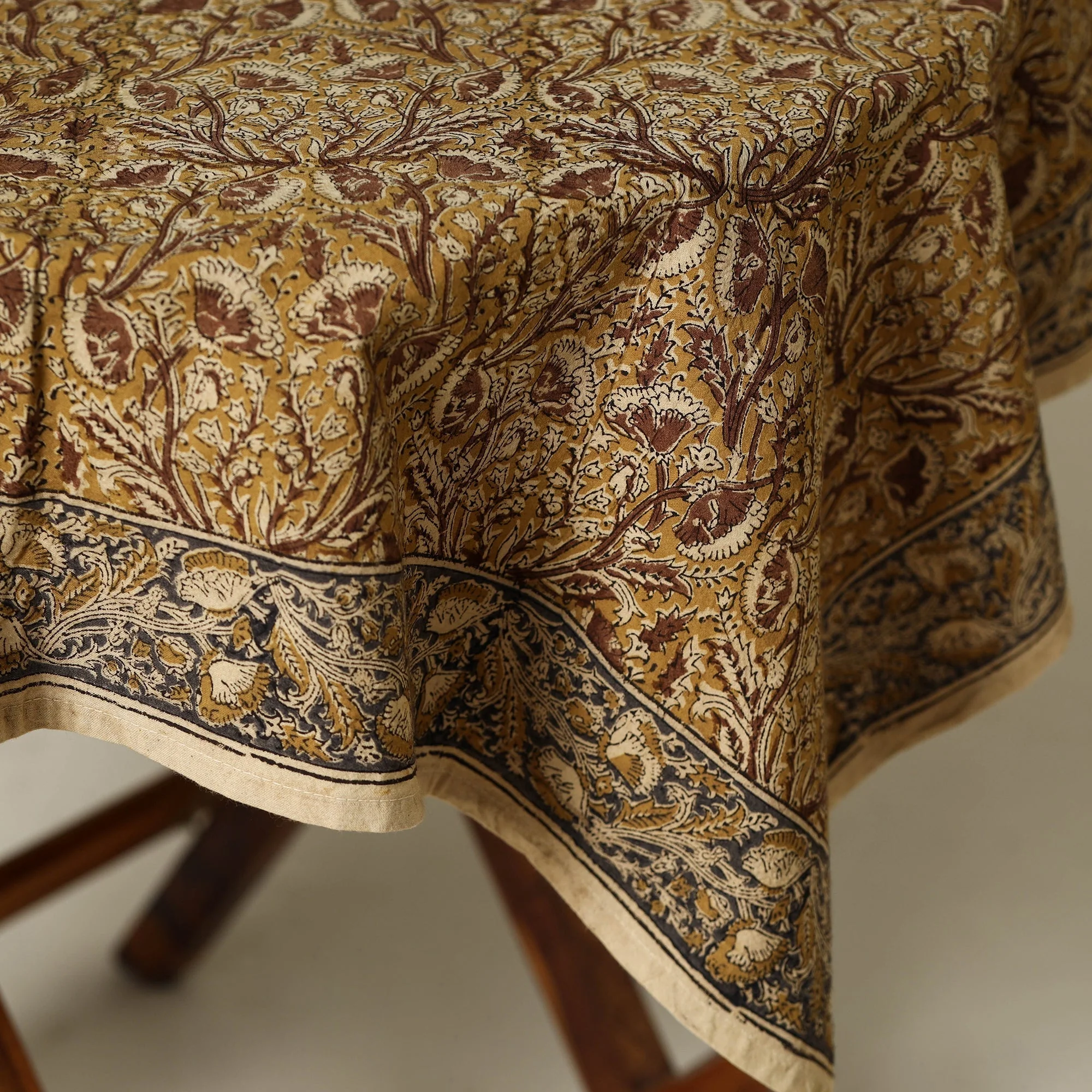 Yellow - Original Pedana Kalamkari Block Print Natural Dyed Cotton Table Cover (45 x 45 in) 27 - Image 4