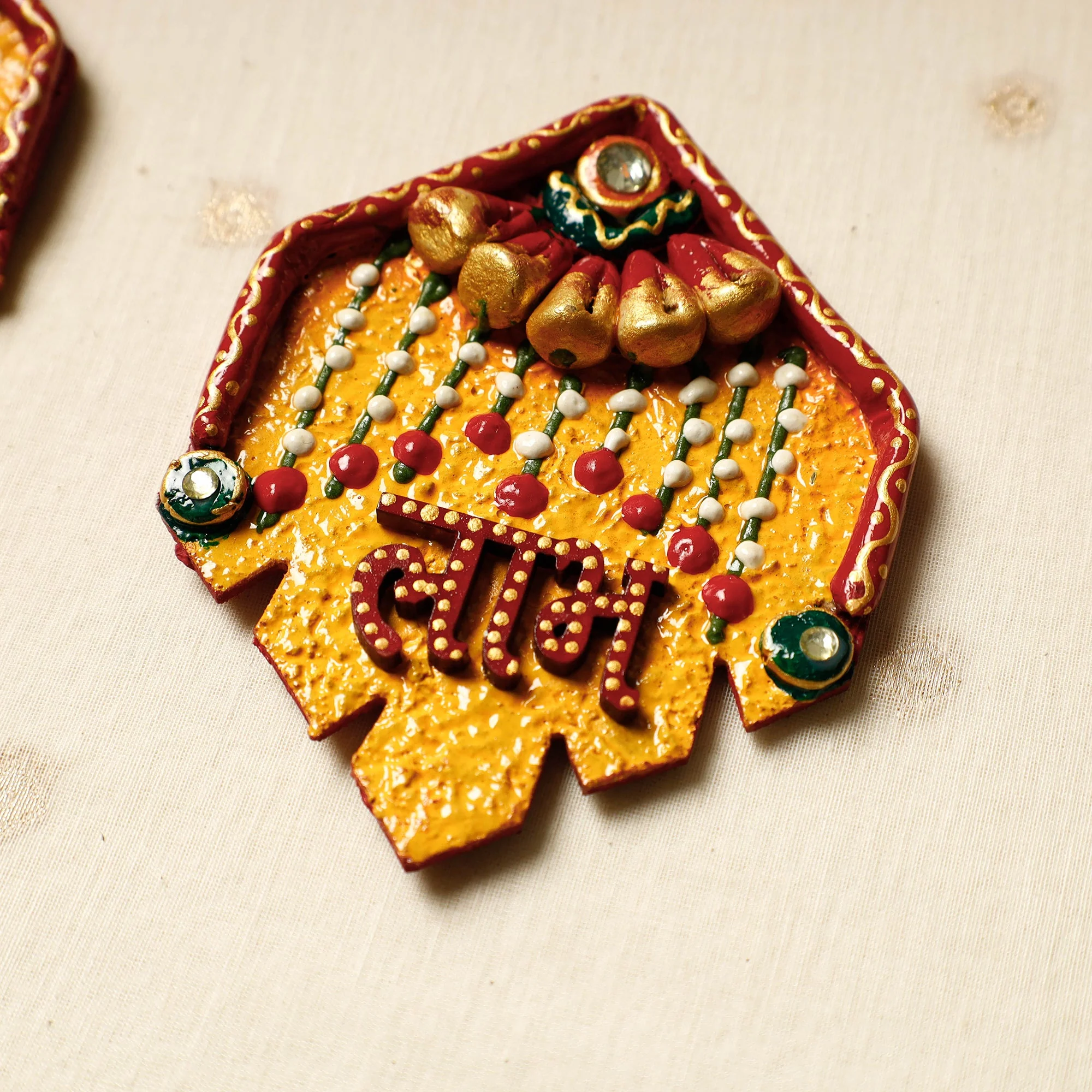 Festive Decor Handpainted Wooden Shubh Labh (Set of 2) - Image 4