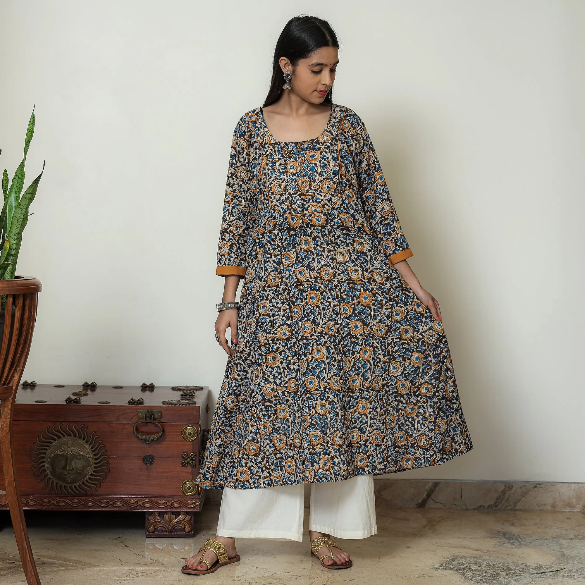 Black - Block Print Cotton A-Line Kalamkari Kurta 18 - Image 7