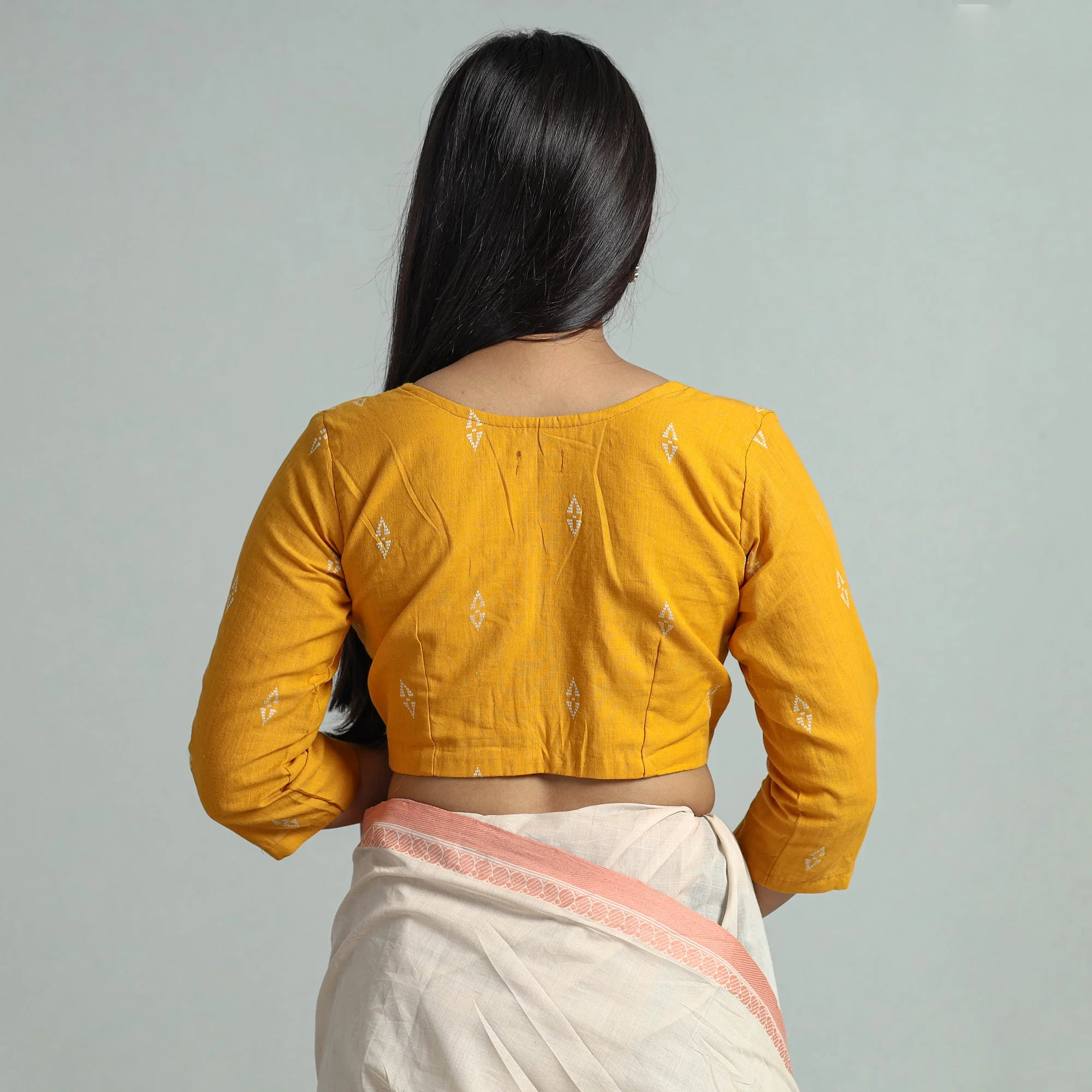 Yellow - Jacquard Weave Cotton Stitched Blouse 08 - Image 6