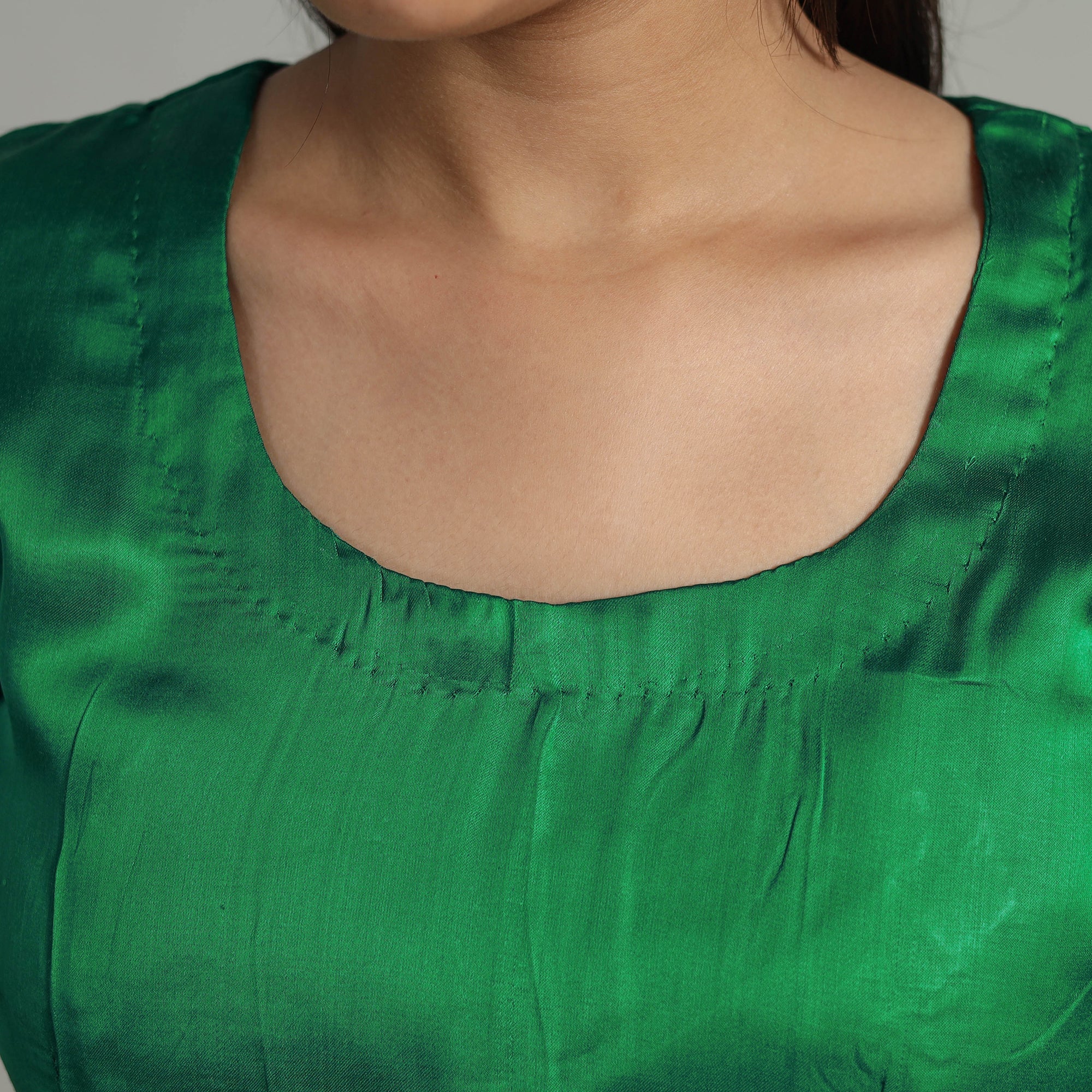 Green - Modal Silk Plain Stitched Blouse 03 - Image 4