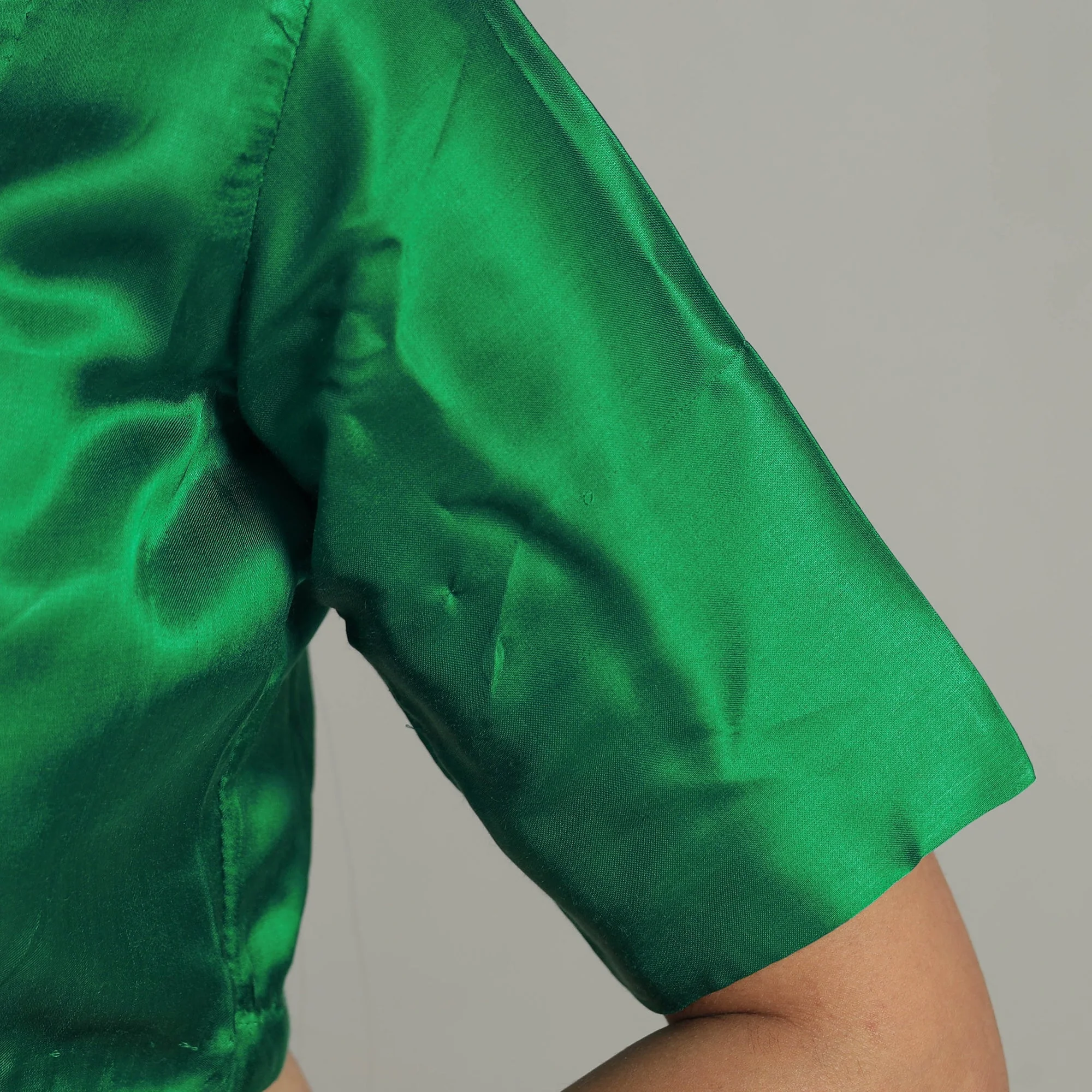Green - Modal Silk Plain Stitched Blouse 03 - Image 5