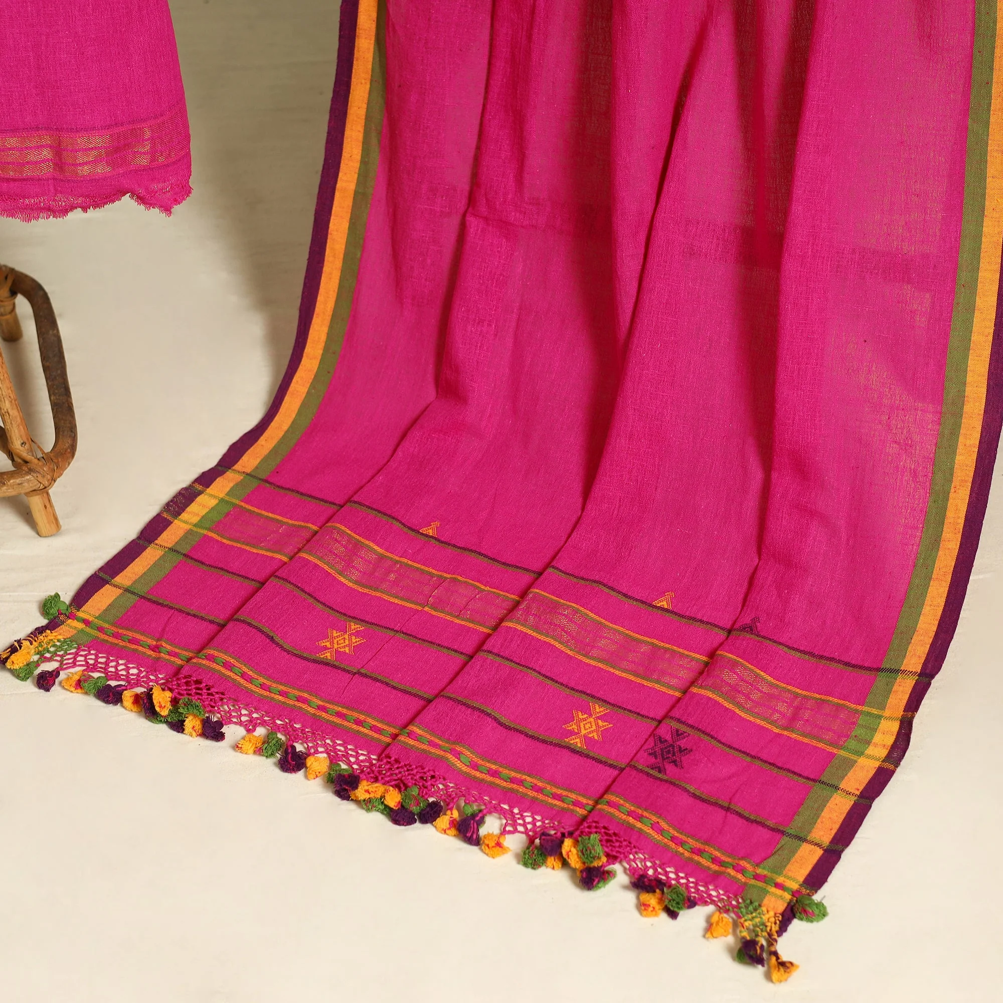 Pink - 3pc Kutch Handloom Organic Kala Cotton Unstitched Dress Material 09 - Image 5