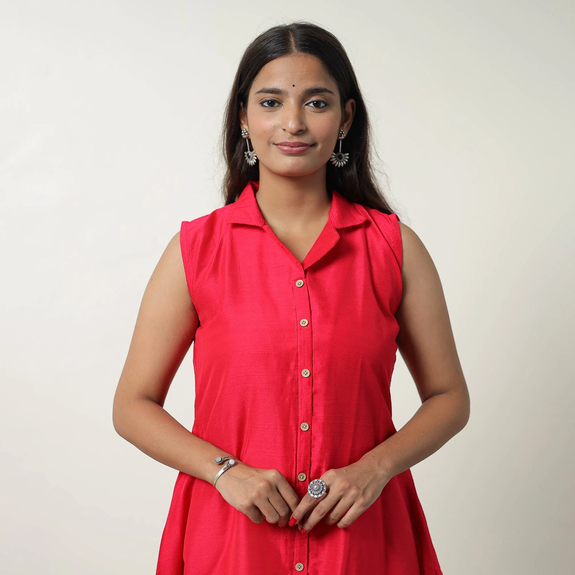 Kiara Pink Slub Silk Short Plain Kurta - Image 5