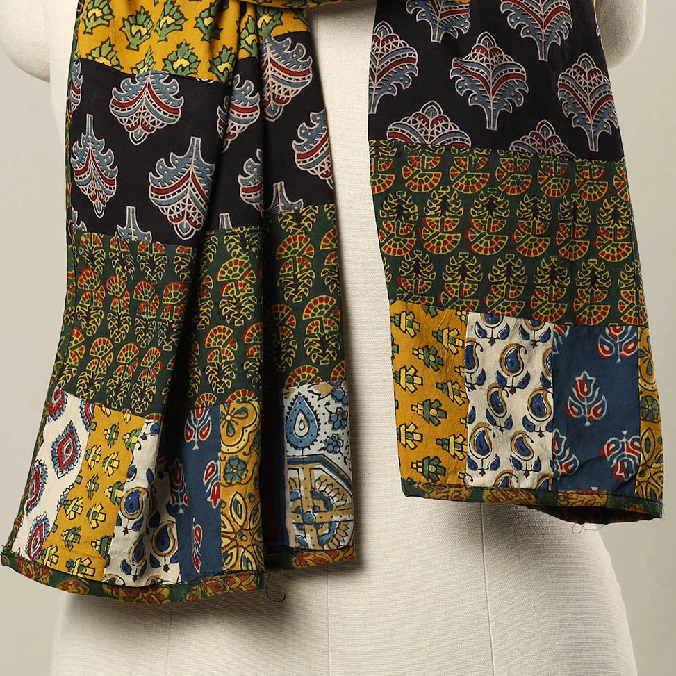Multicolor - Patchwork Cotton Ajrakh Print Stole 10 - Image 3