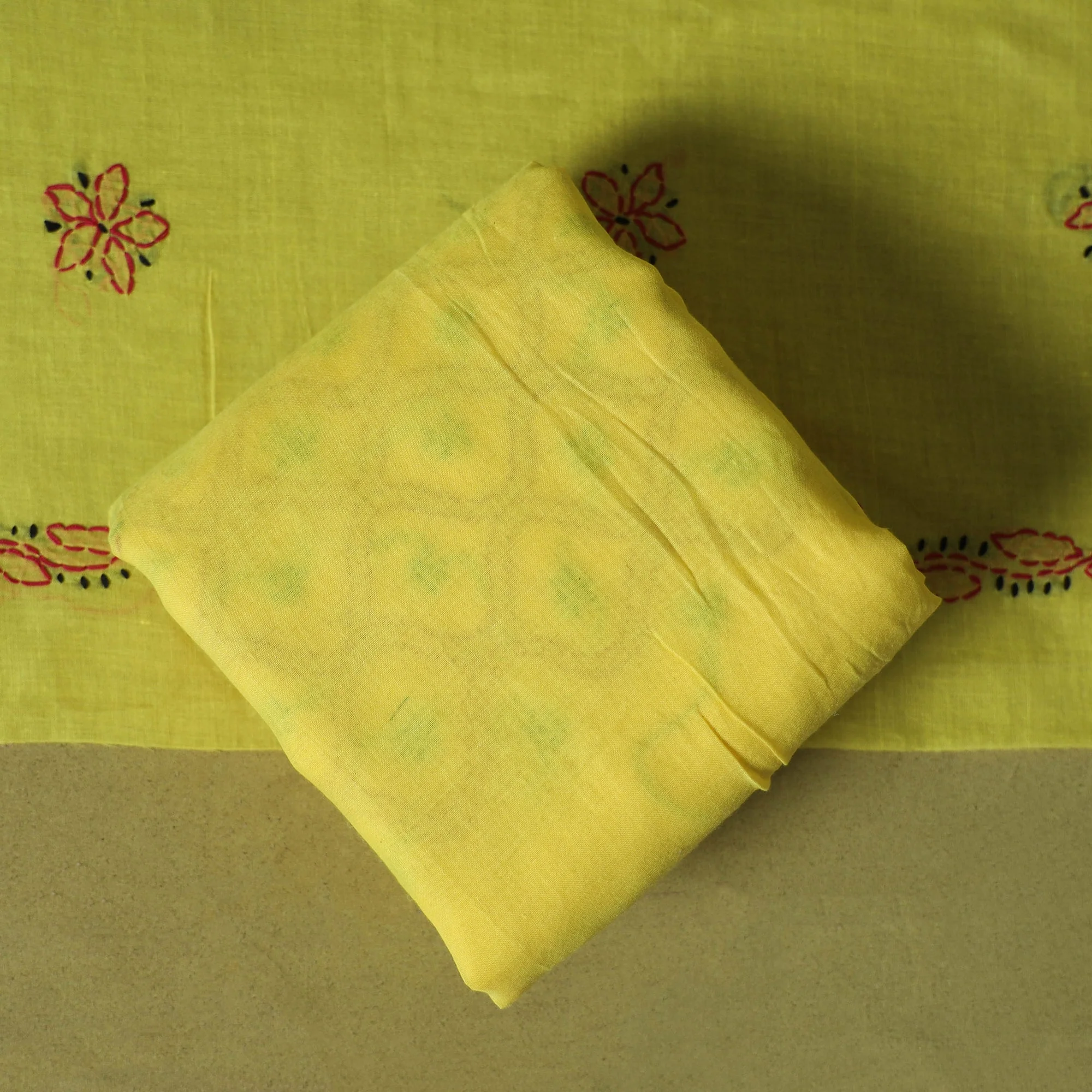 Yellow - 3pc Hand Embroidery Cotton Lucknow Chikankari Dress Material 29 - Image 4