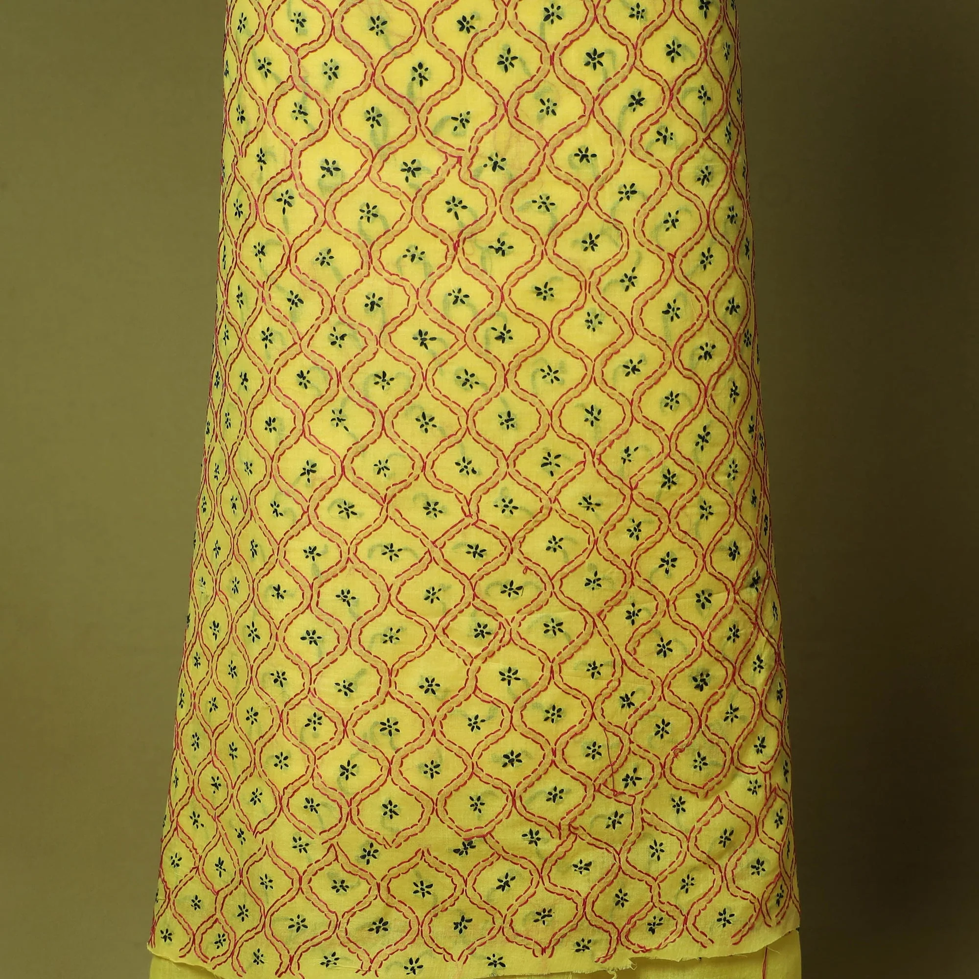Yellow - 3pc Hand Embroidery Cotton Lucknow Chikankari Dress Material 29 - Image 6