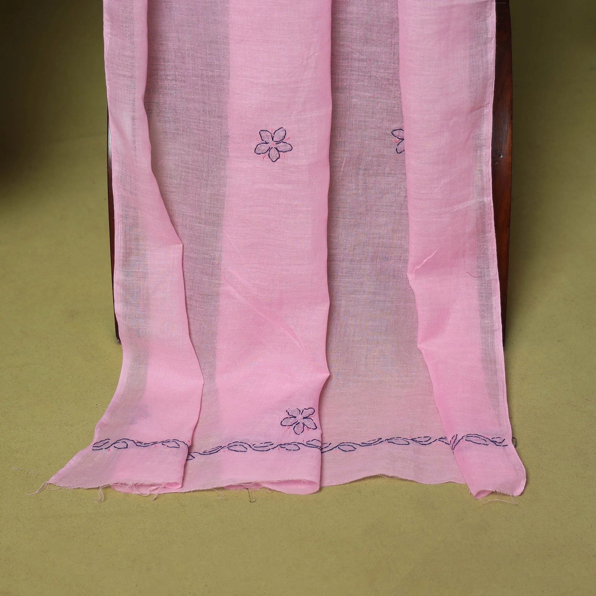 Pink - 3pc Hand Embroidery Cotton Lucknow Chikankari Dress Material 33 - Image 5