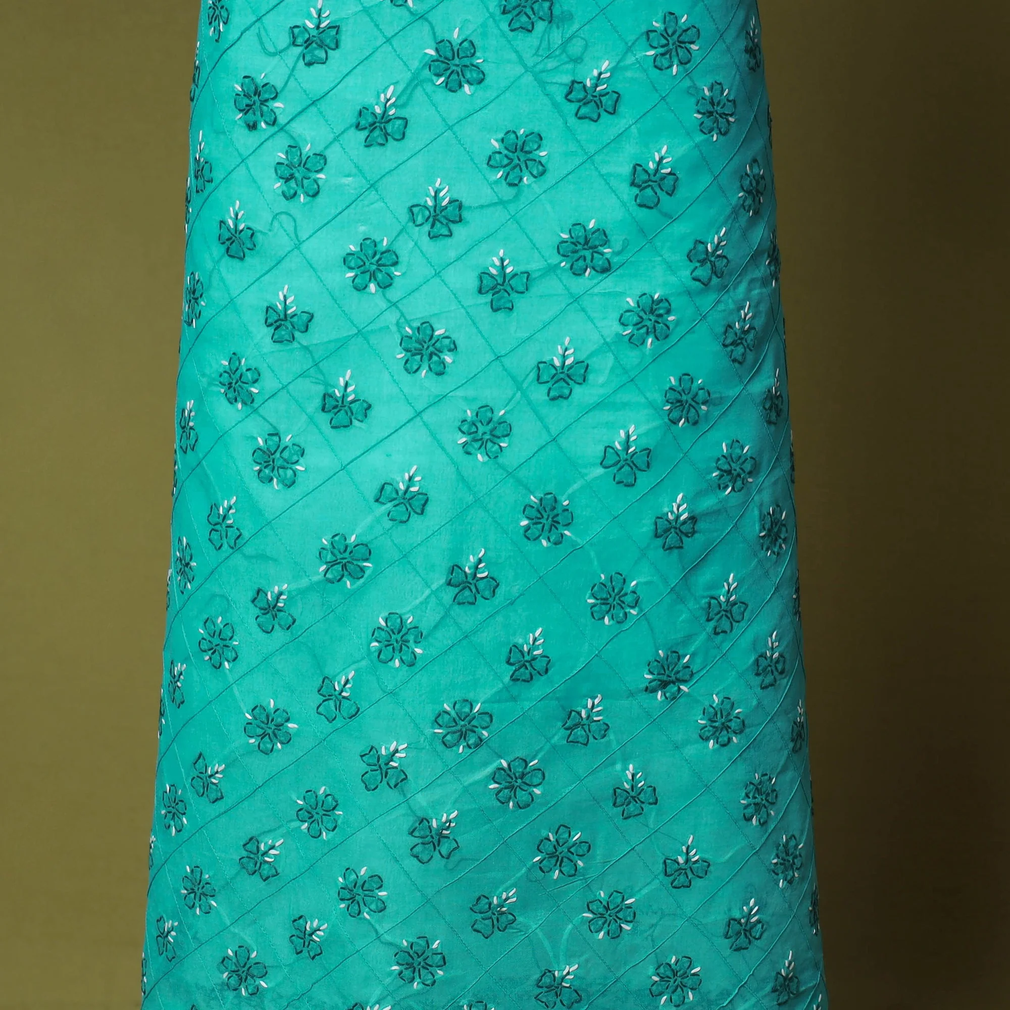 Green - 3pc Hand Embroidery Cotton Lucknow Chikankari Dress Material 34 - Image 5