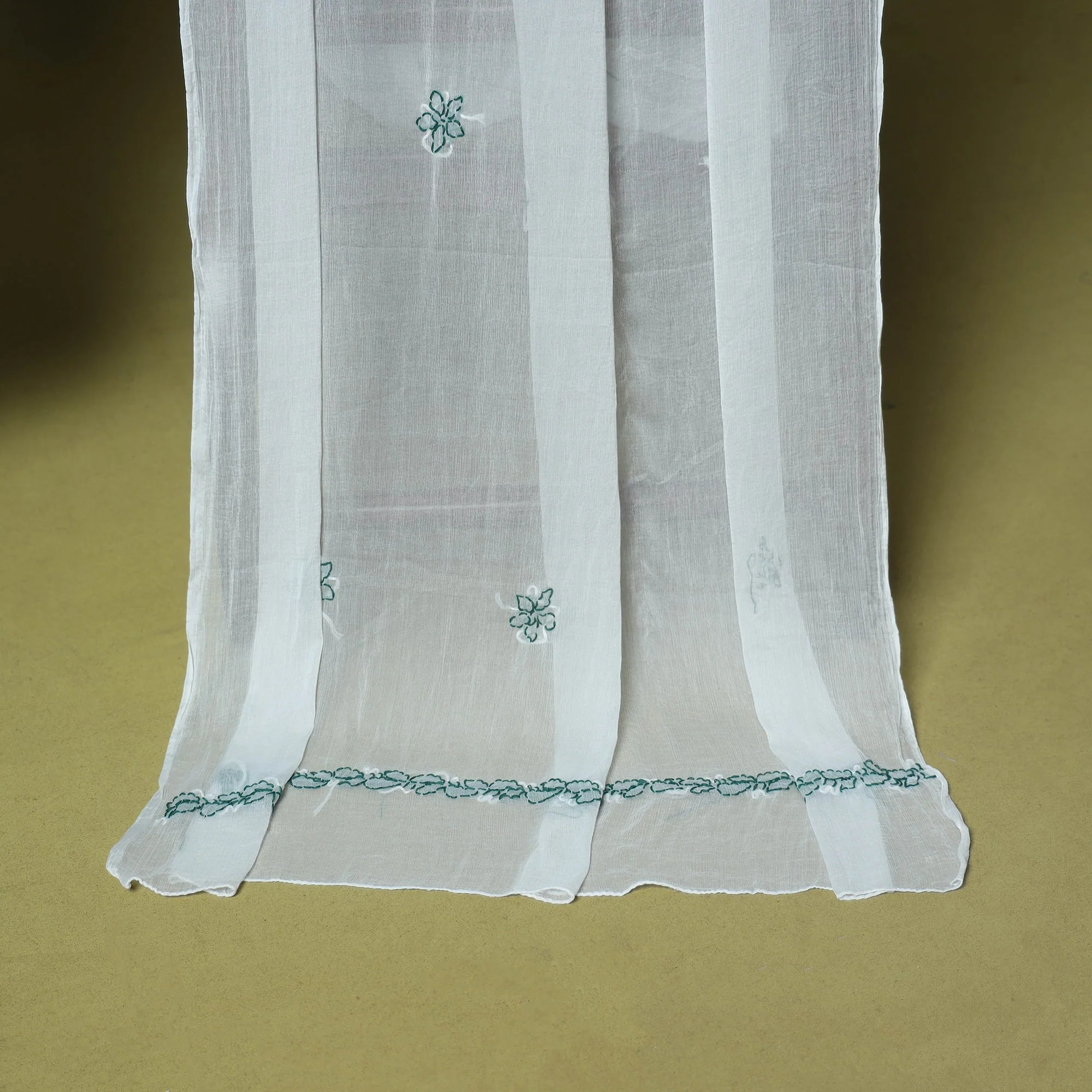 Green - 3pc Hand Embroidery Cotton Lucknow Chikankari Dress Material 34 - Image 6