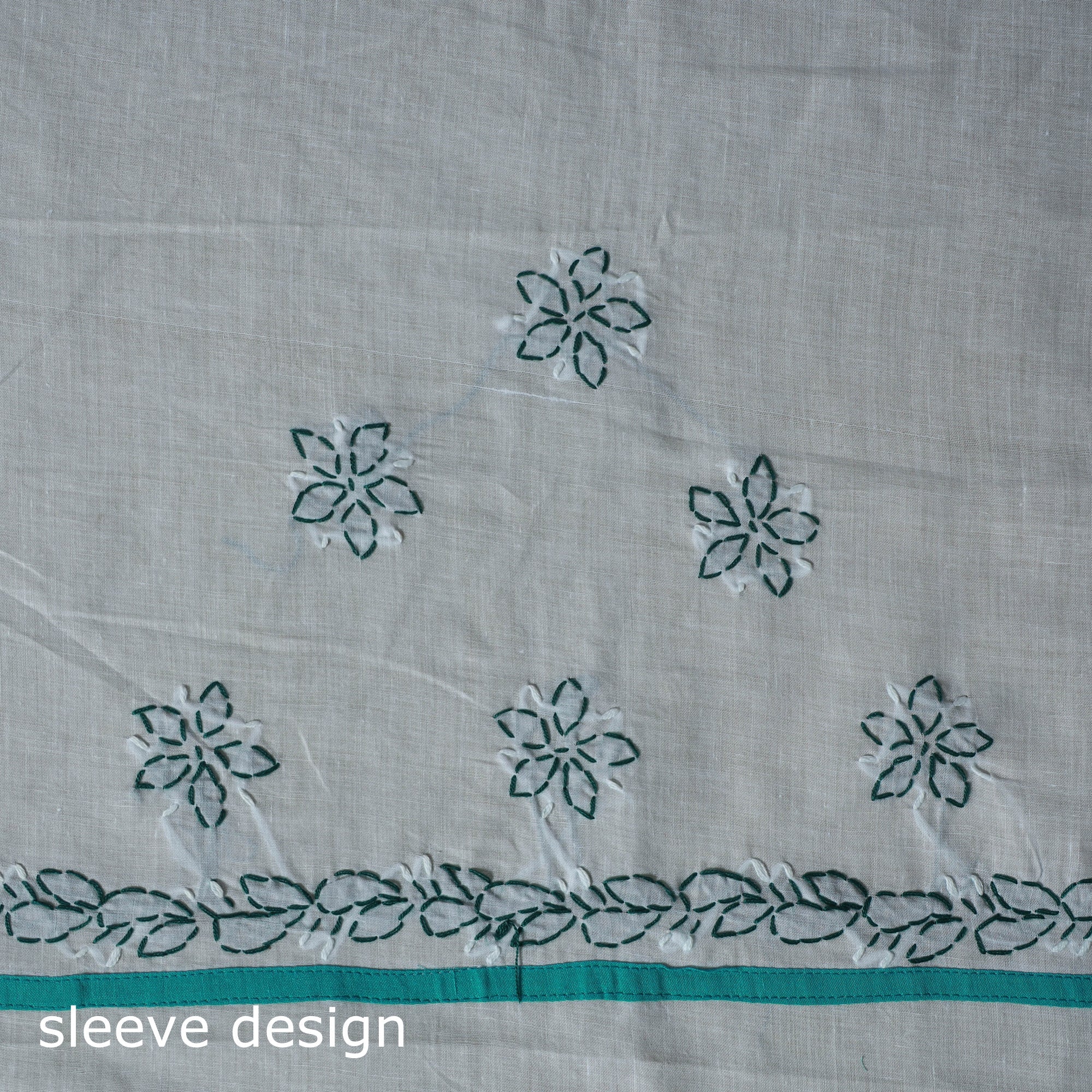 Green - 3pc Hand Embroidery Cotton Lucknow Chikankari Dress Material 34 - Image 7