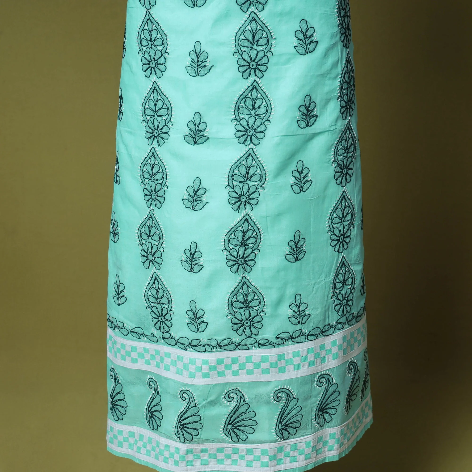 Green - 3pc Hand Embroidery Cotton Lucknow Chikankari Dress Material 39 - Image 6