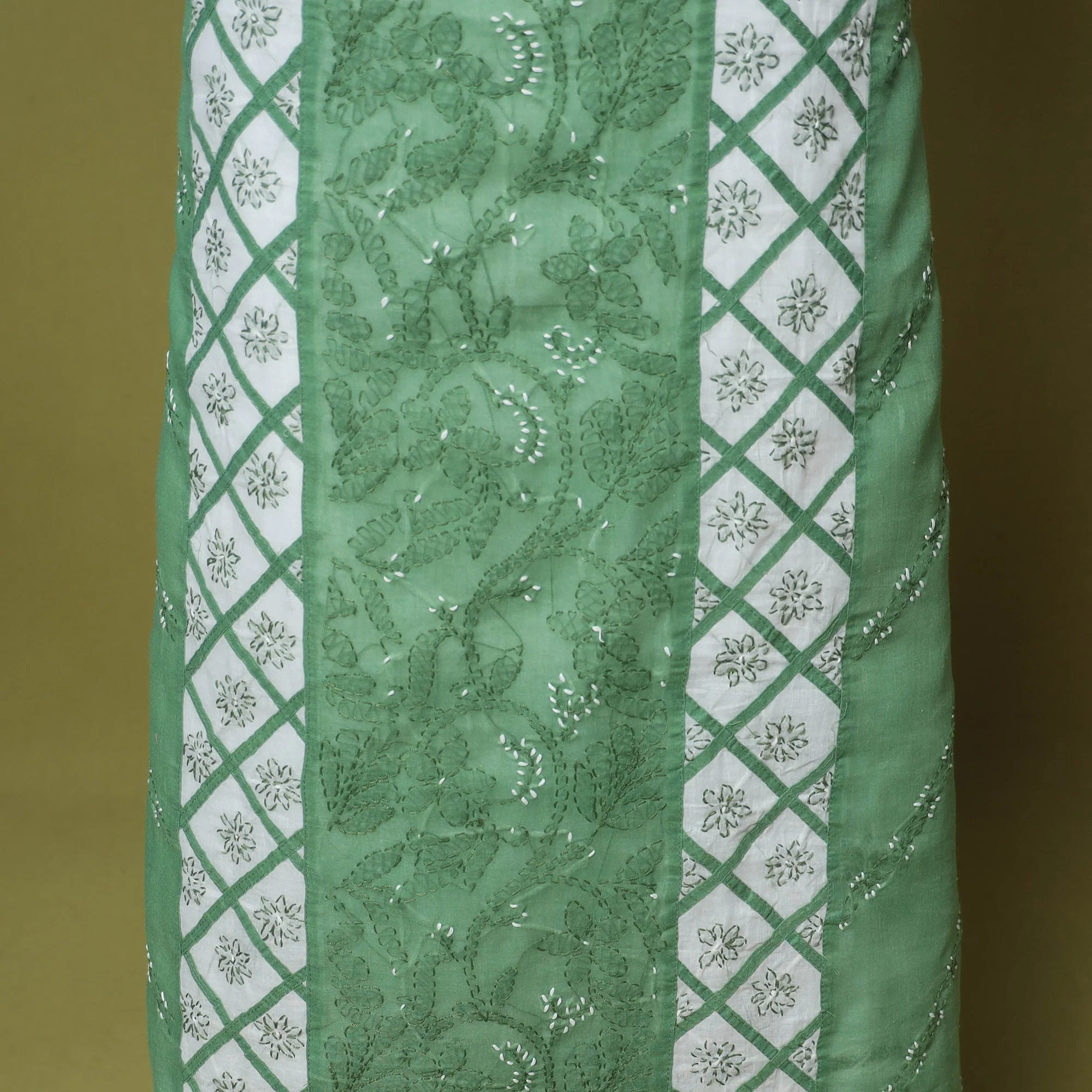 Green - 3pc Hand Embroidery Cotton Lucknow Chikankari Dress Material 81 - Image 6