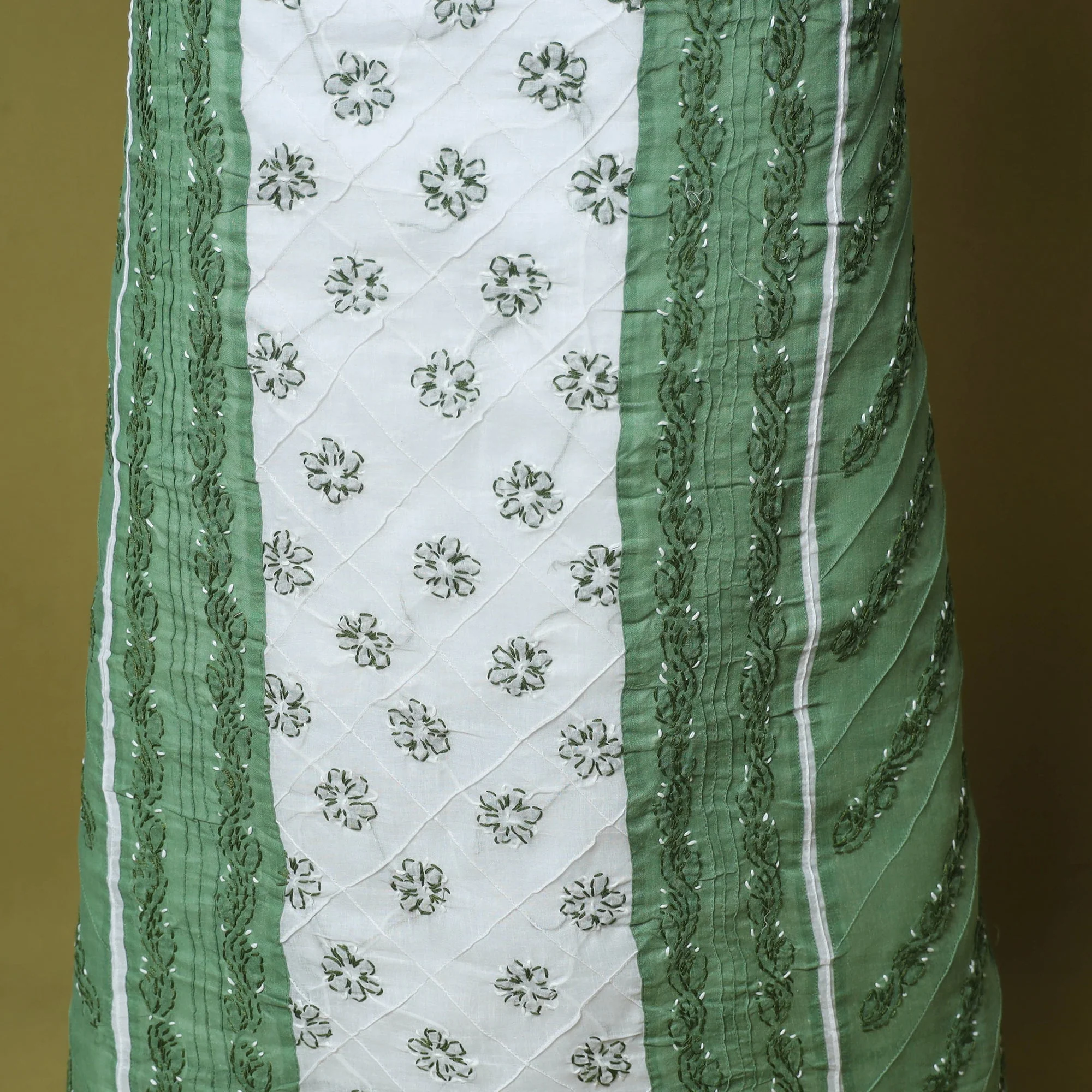 Green - 3pc Hand Embroidery Cotton Lucknow Chikankari Dress Material 83 - Image 6