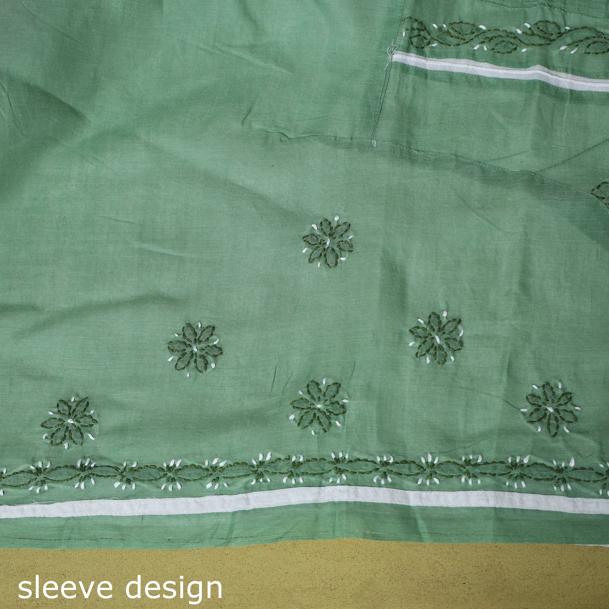 Green - 3pc Hand Embroidery Cotton Lucknow Chikankari Dress Material 83 - Image 7