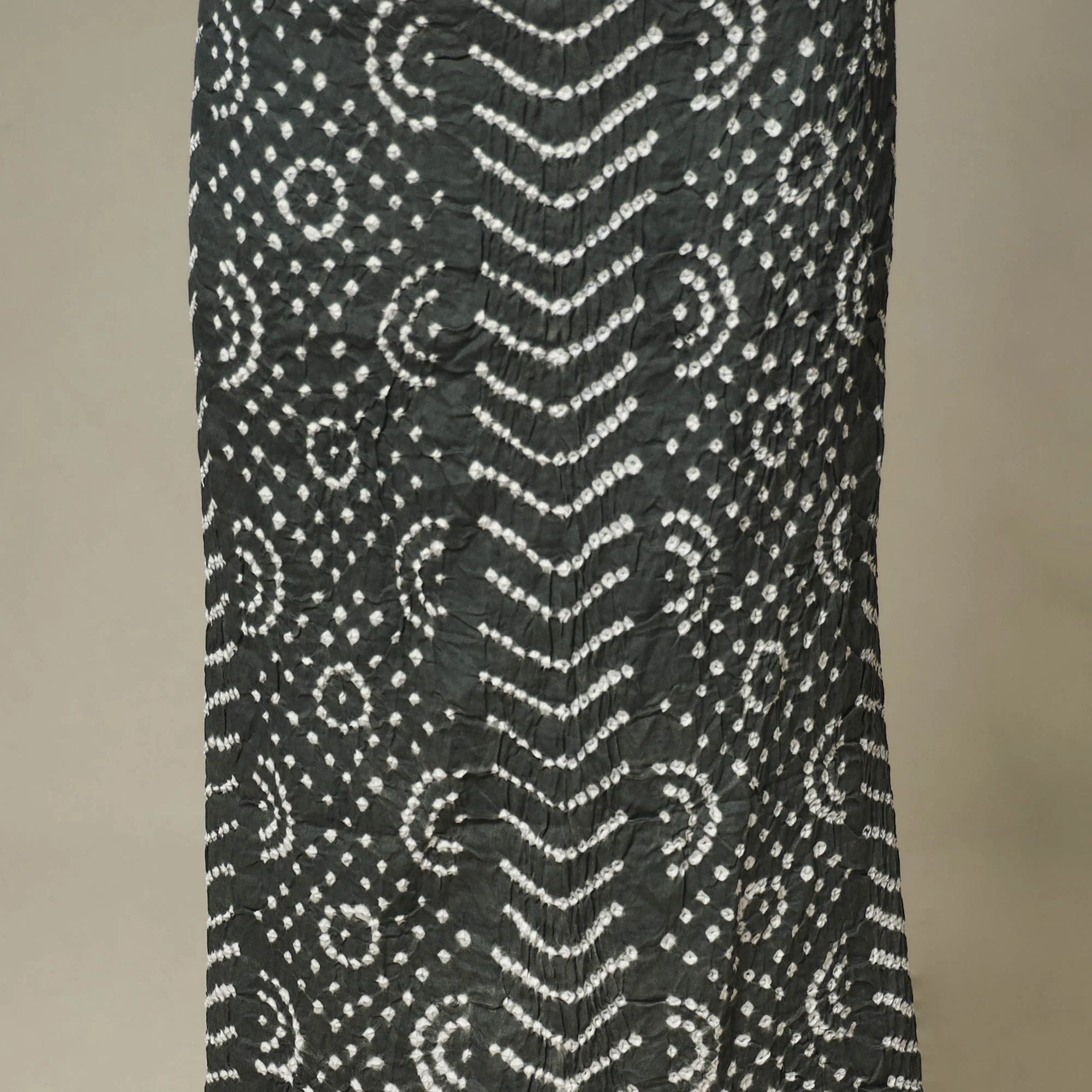 Grey - 3pc Kutch Tie-Dye Satin Cotton Unstitched Bandhani Dress Material 16 - Image 6