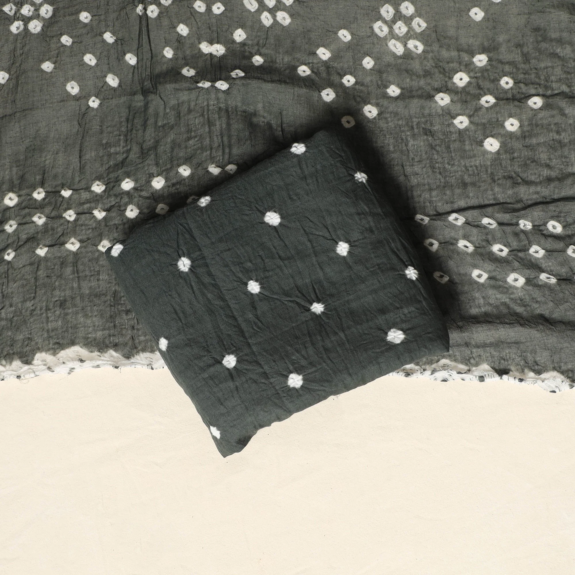 Grey - 3pc Kutch Tie-Dye Satin Cotton Unstitched Bandhani Dress Material 17 - Image 5