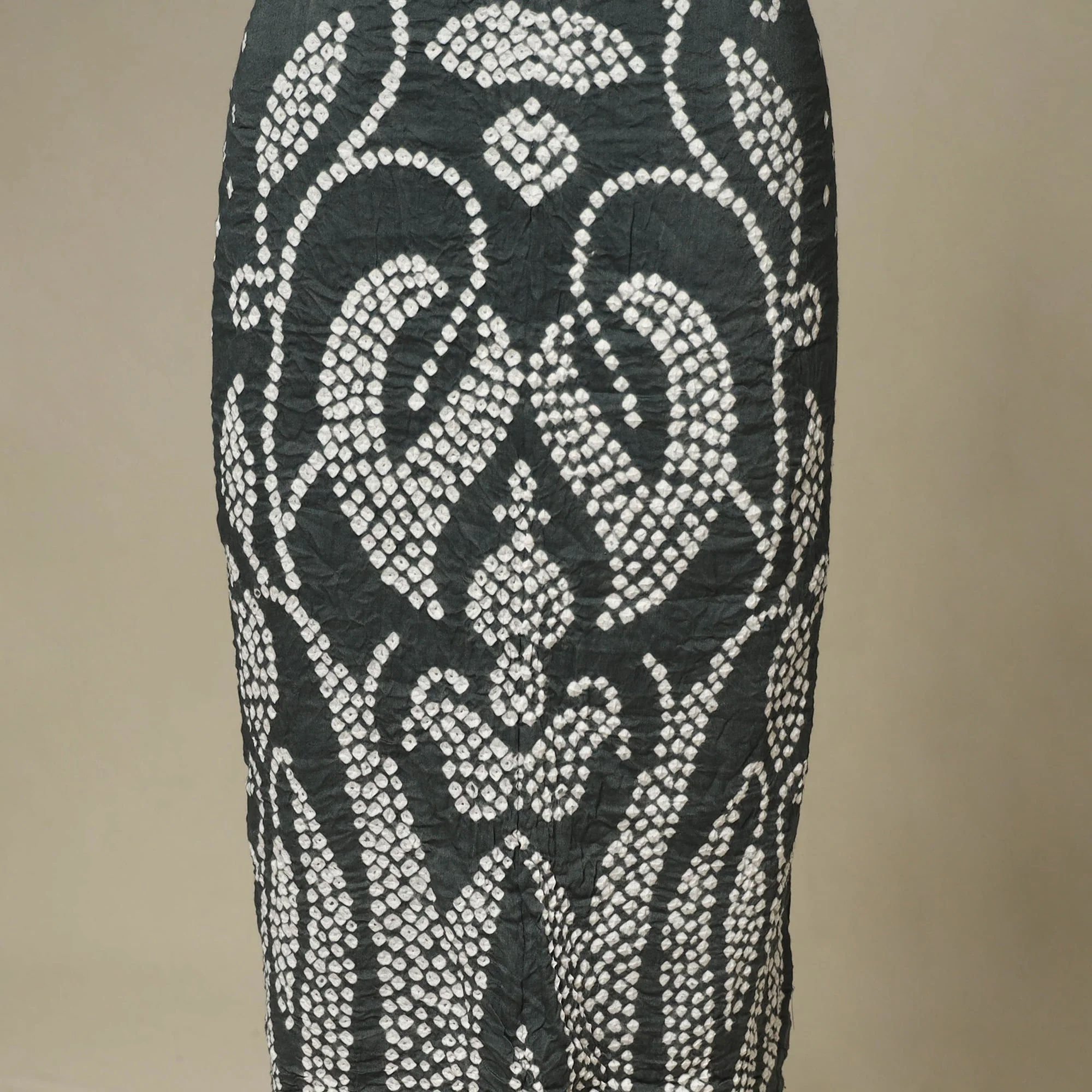 Grey - 3pc Kutch Tie-Dye Satin Cotton Unstitched Bandhani Dress Material 23 - Image 6