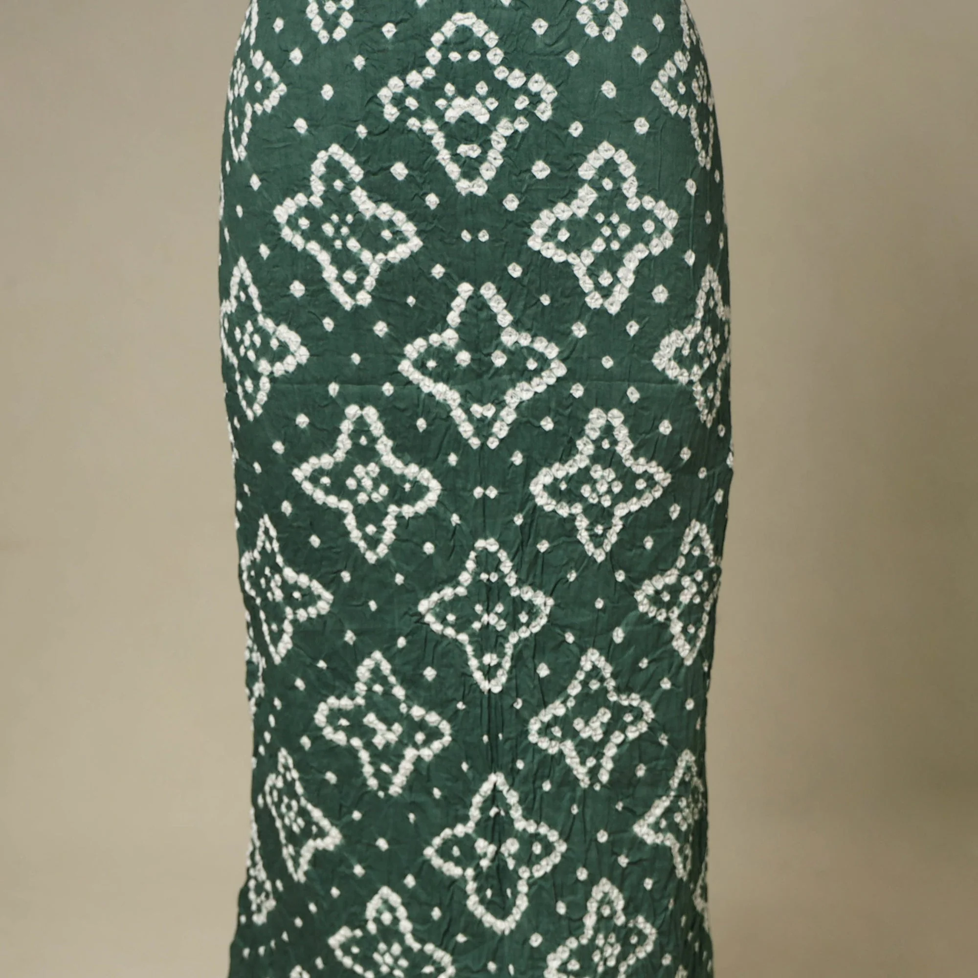 Green - 3pc Kutch Tie-Dye Satin Cotton Unstitched Bandhani Dress Material 31 - Image 6