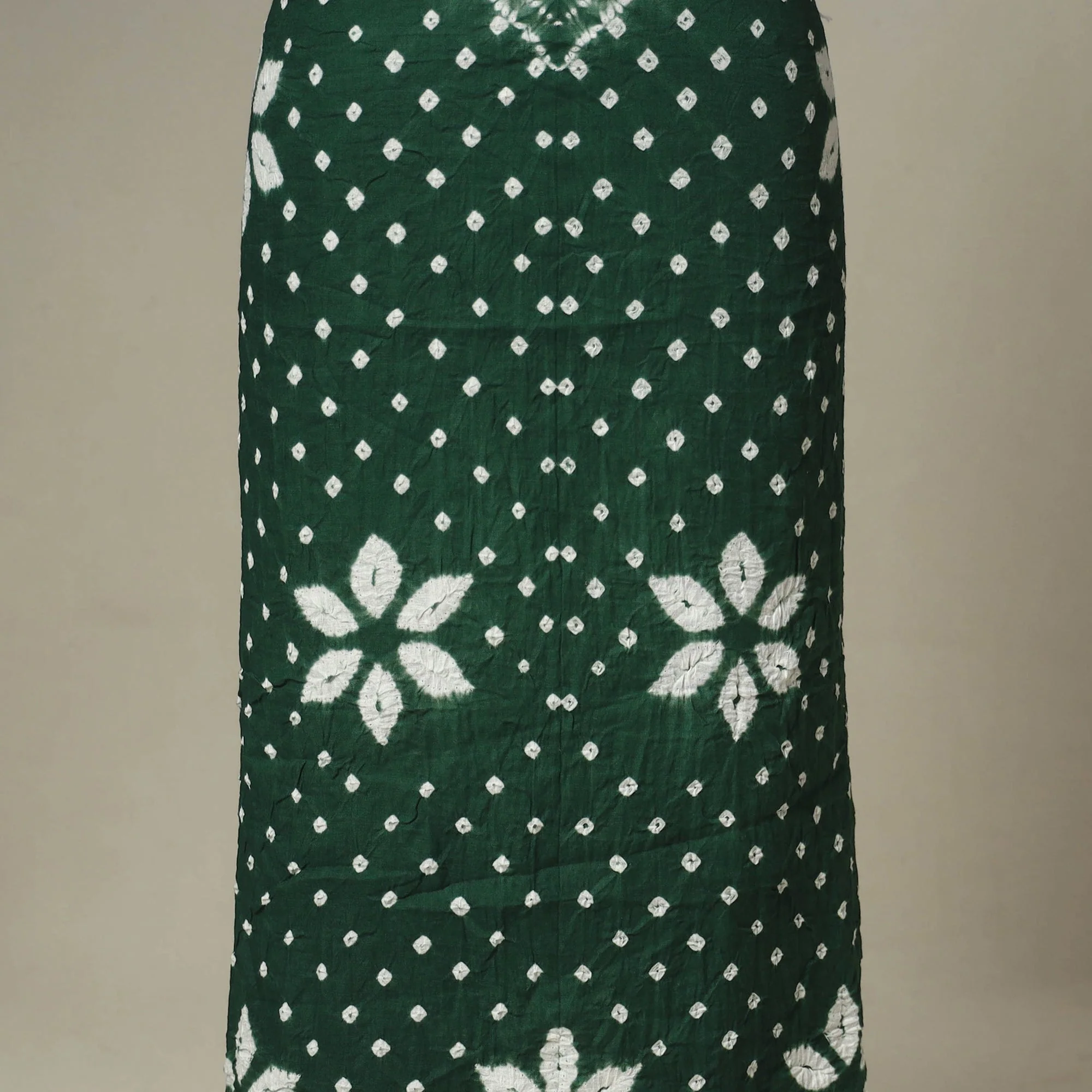 Green - 3pc Kutch Tie-Dye Satin Cotton Unstitched Bandhani Dress Material 47 - Image 6