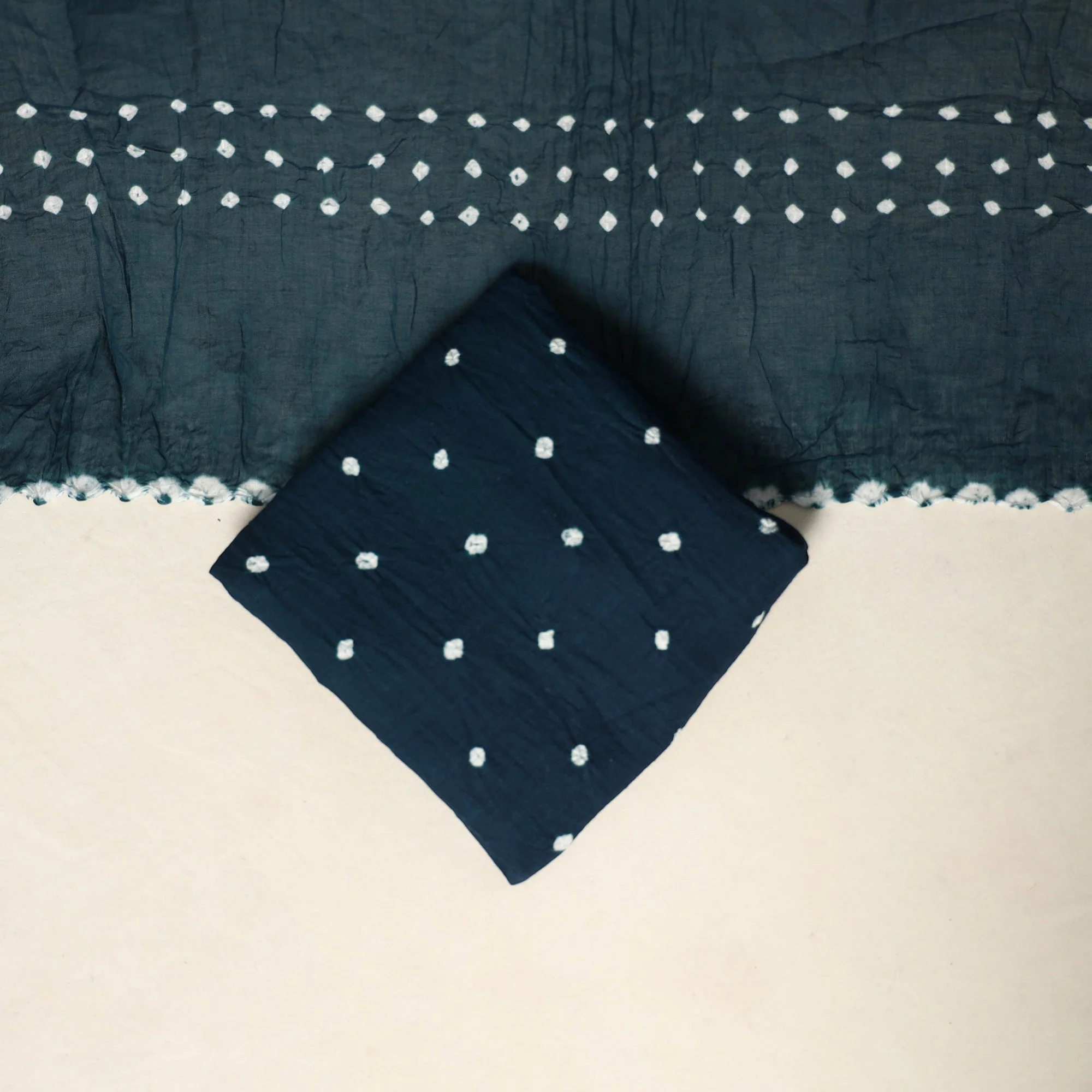 Blue - 3pc Kutch Tie-Dye Satin Cotton Unstitched Bandhani Dress Material 51 - Image 5