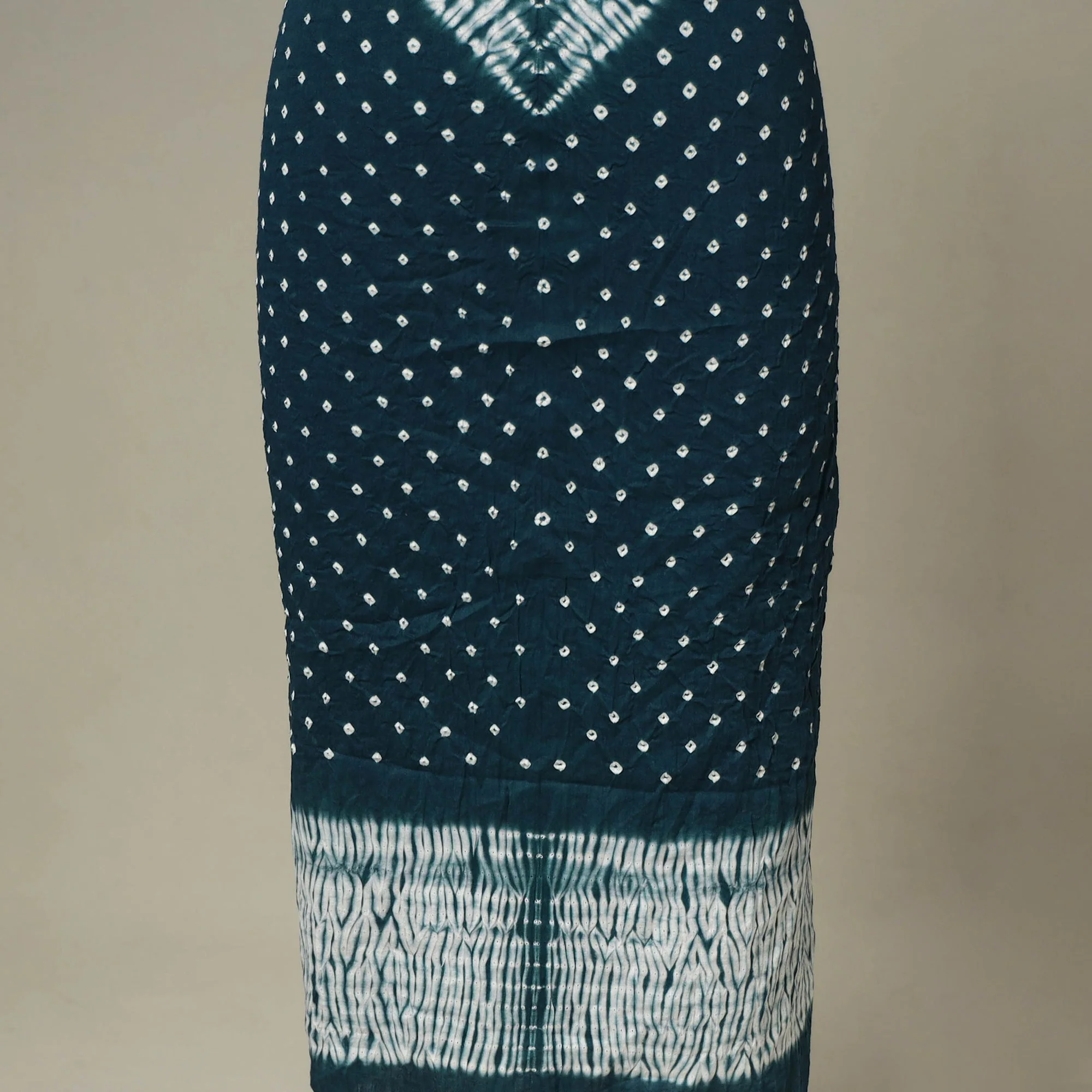 Blue - 3pc Kutch Tie-Dye Satin Cotton Unstitched Bandhani Dress Material 51 - Image 6