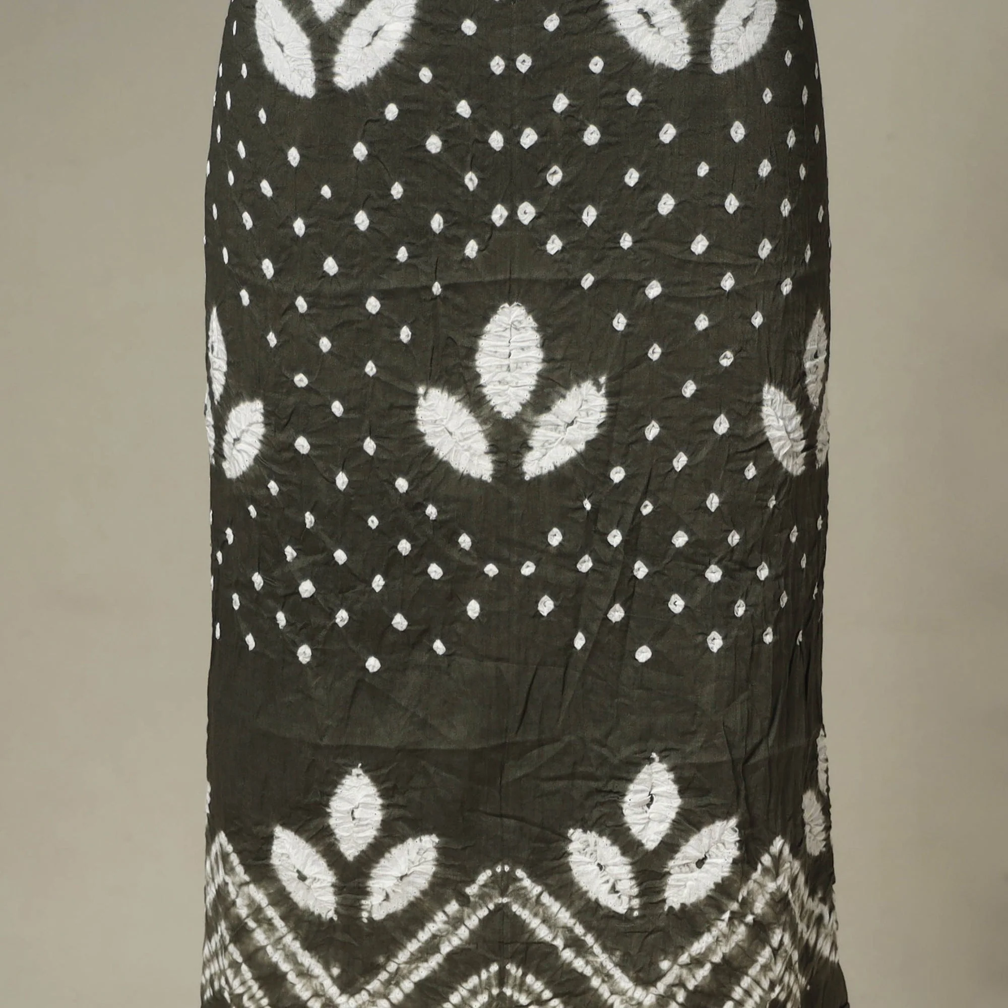 Green - 3pc Kutch Tie-Dye Satin Cotton Unstitched Bandhani Dress Material 54 - Image 6