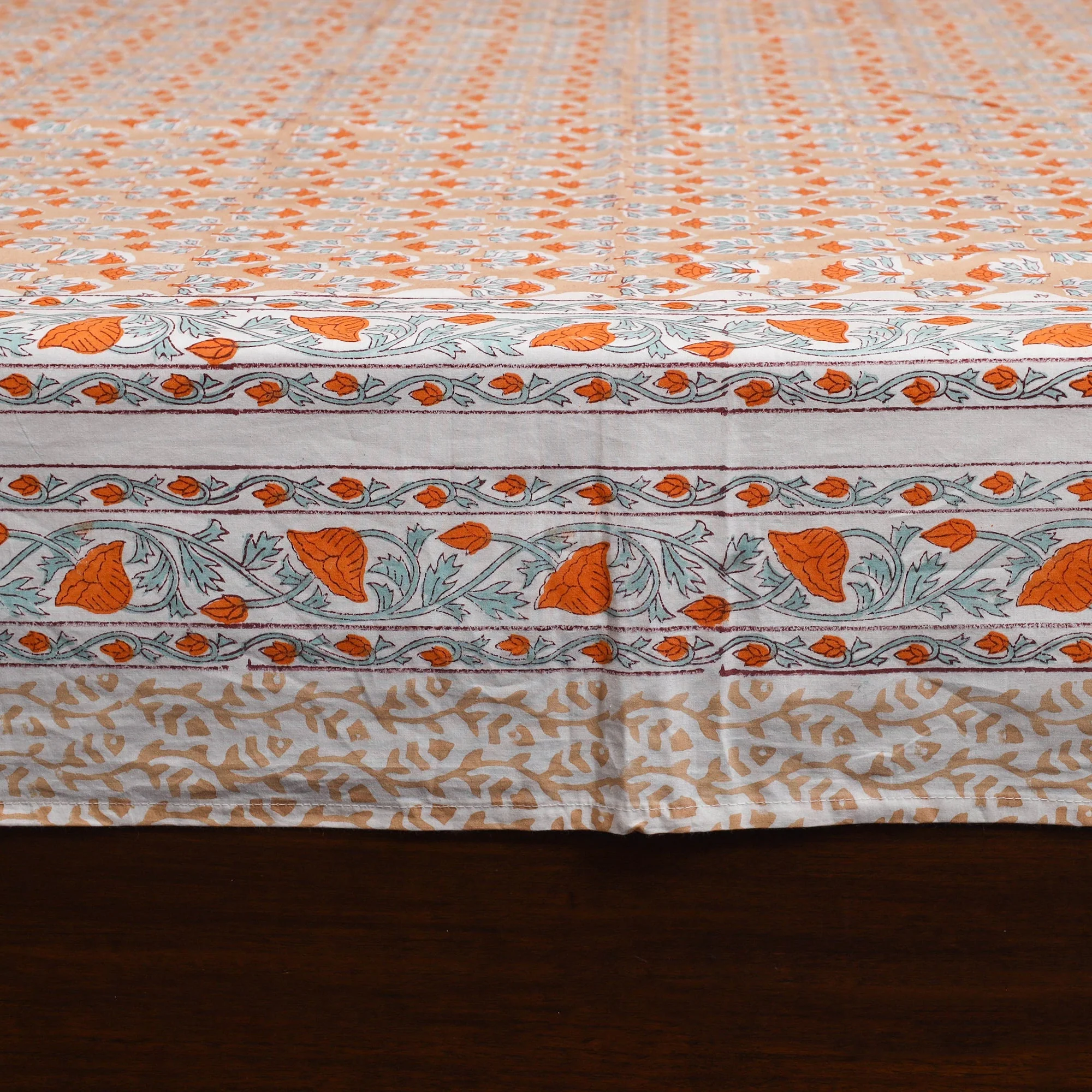 Orange - Block Print Cotton Double Sanganeri Bed Sheet Set (108 x 90 in) 06 - Image 4
