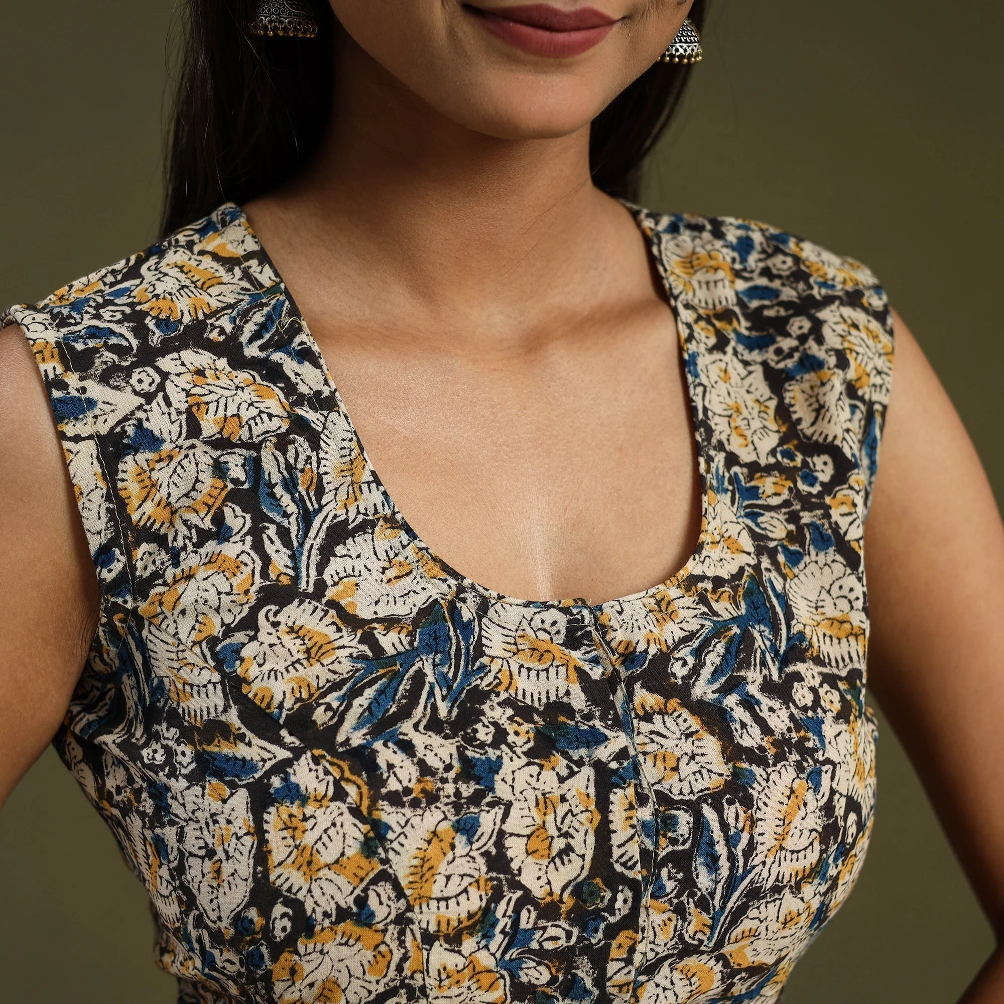 Multicolor - Block Print Cotton Stitched Kalamkari Blouse 04 - Image 3