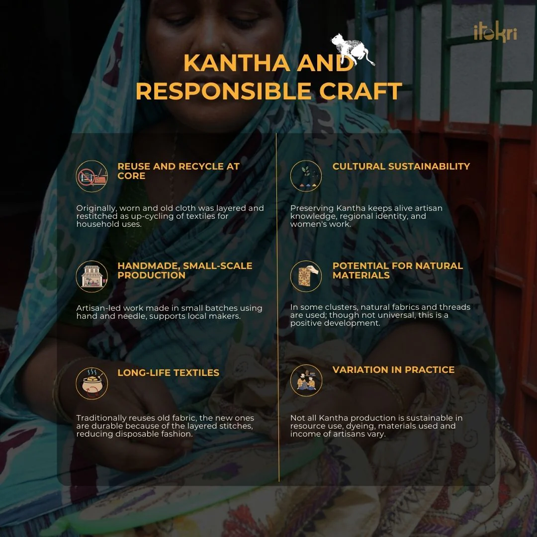 Pink - Block Print Handloom Tussar Silk Bengal Kantha Handwork Stole 01 - Image 5