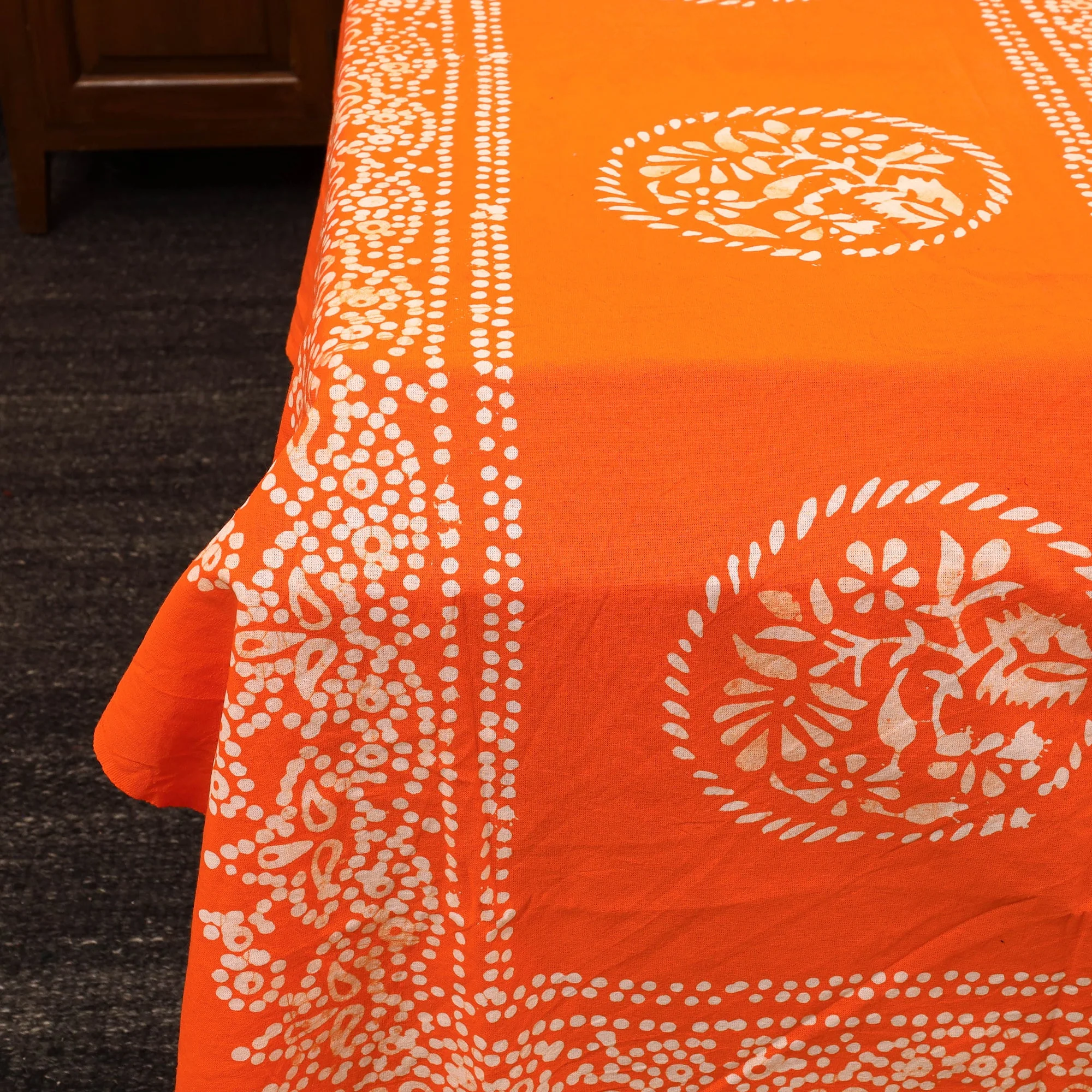 Orange - Cotton Double Hand Batik Print Bed Sheet Set 18 - Image 3