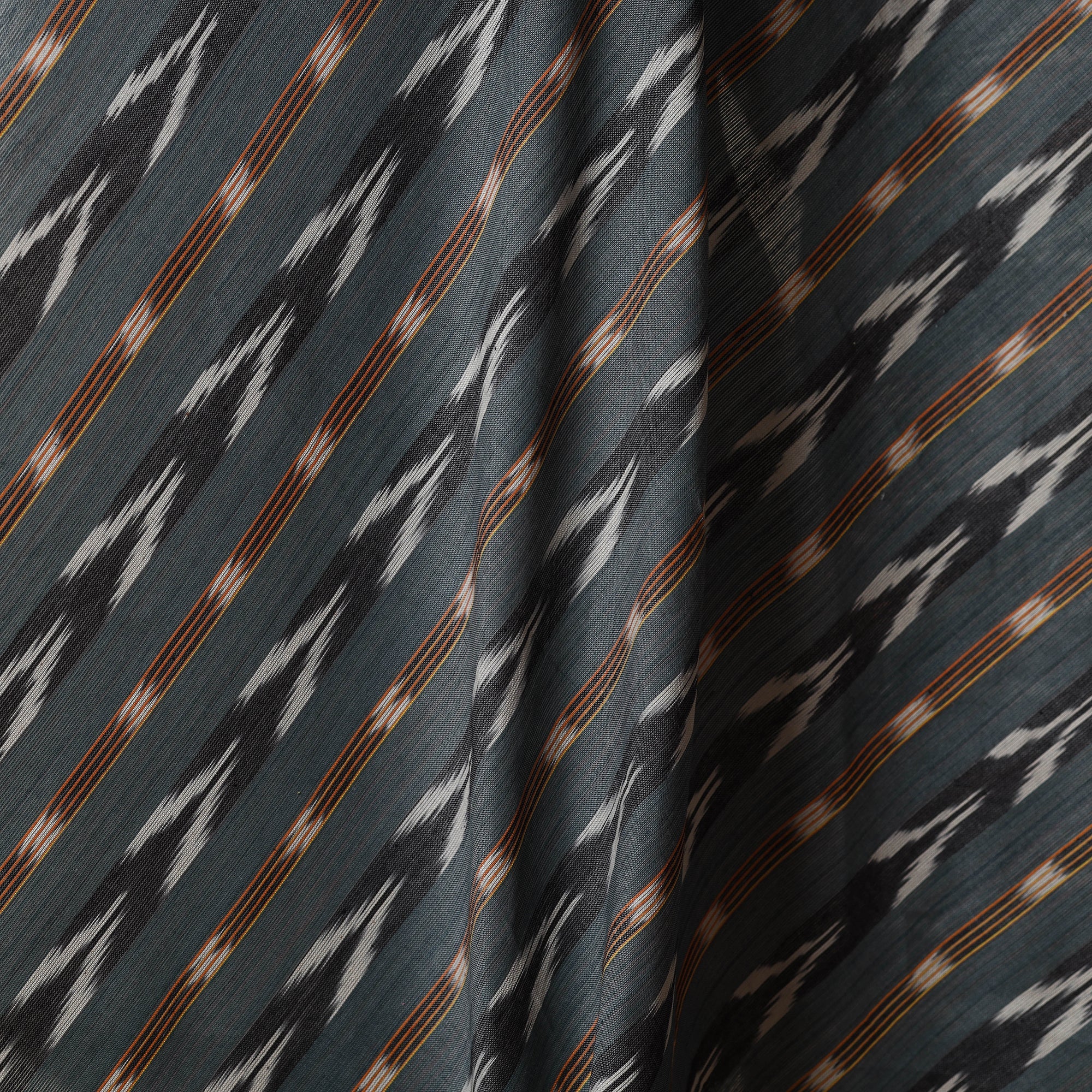 Grey - Cotton Pochampally Ikat Fabric 18 - Image 3