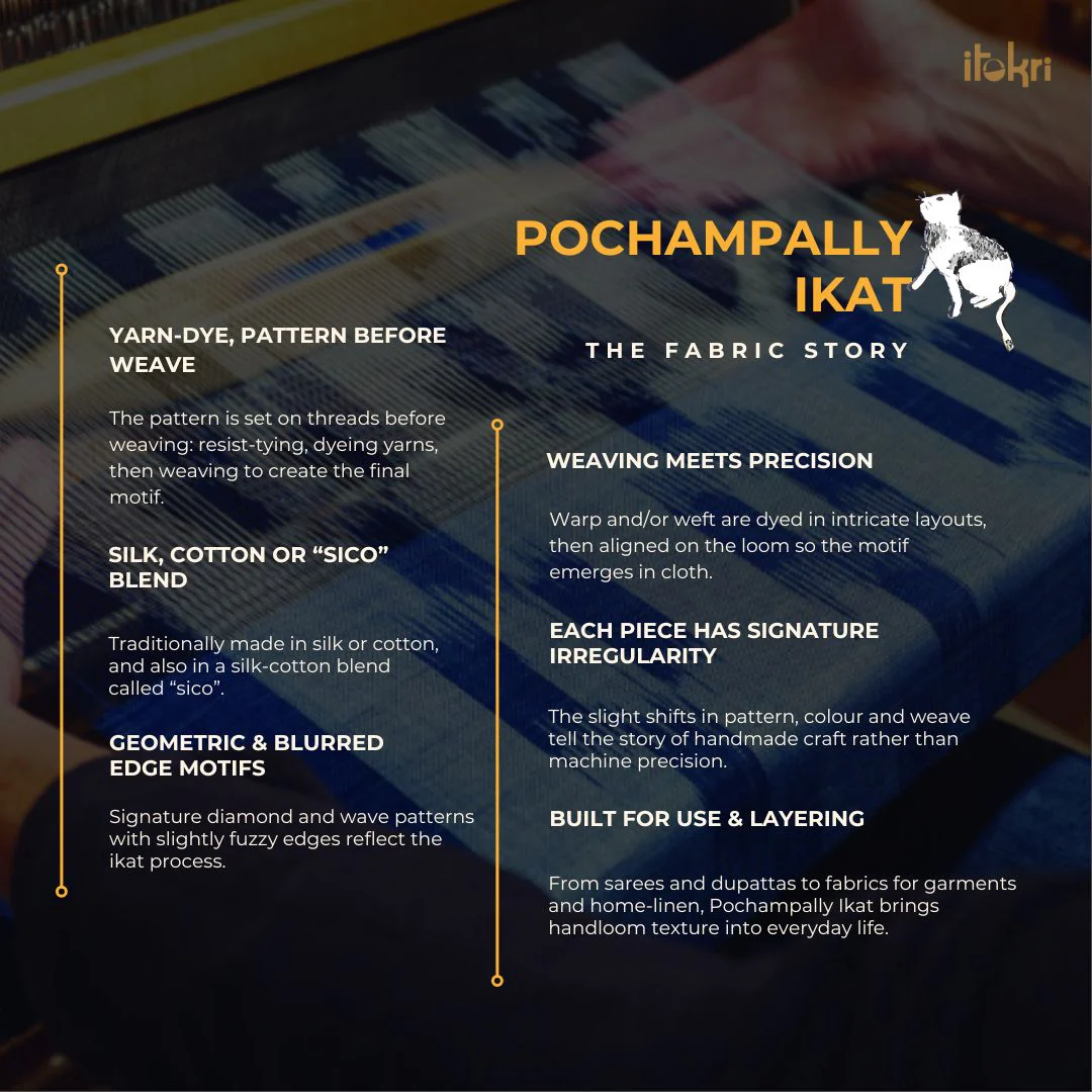 Black - Cotton Pochampally Ikat Fabric 35 - Image 4