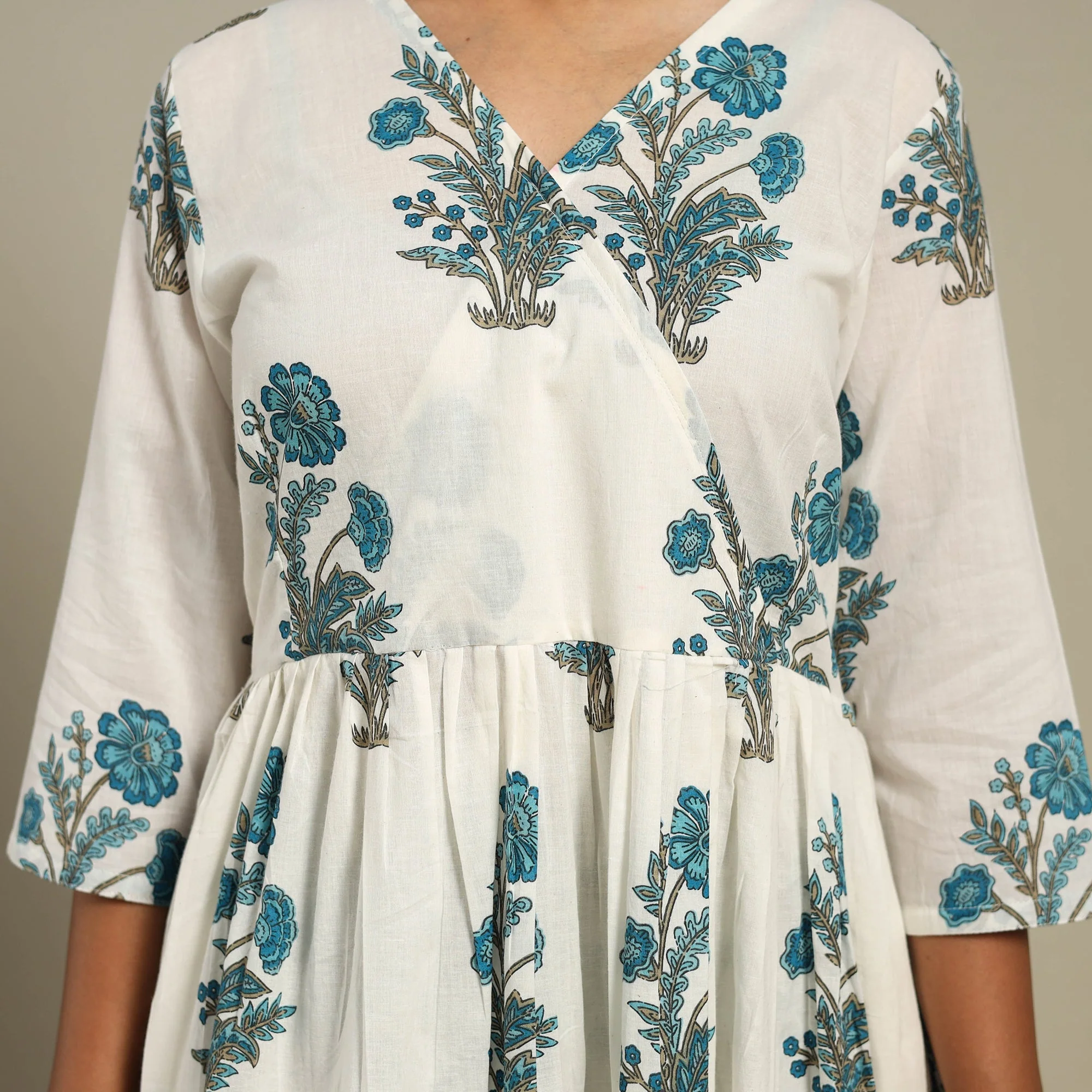 White - Flared Cotton Jaipur Print Kurta Set (Set of 2) 08 - Image 6