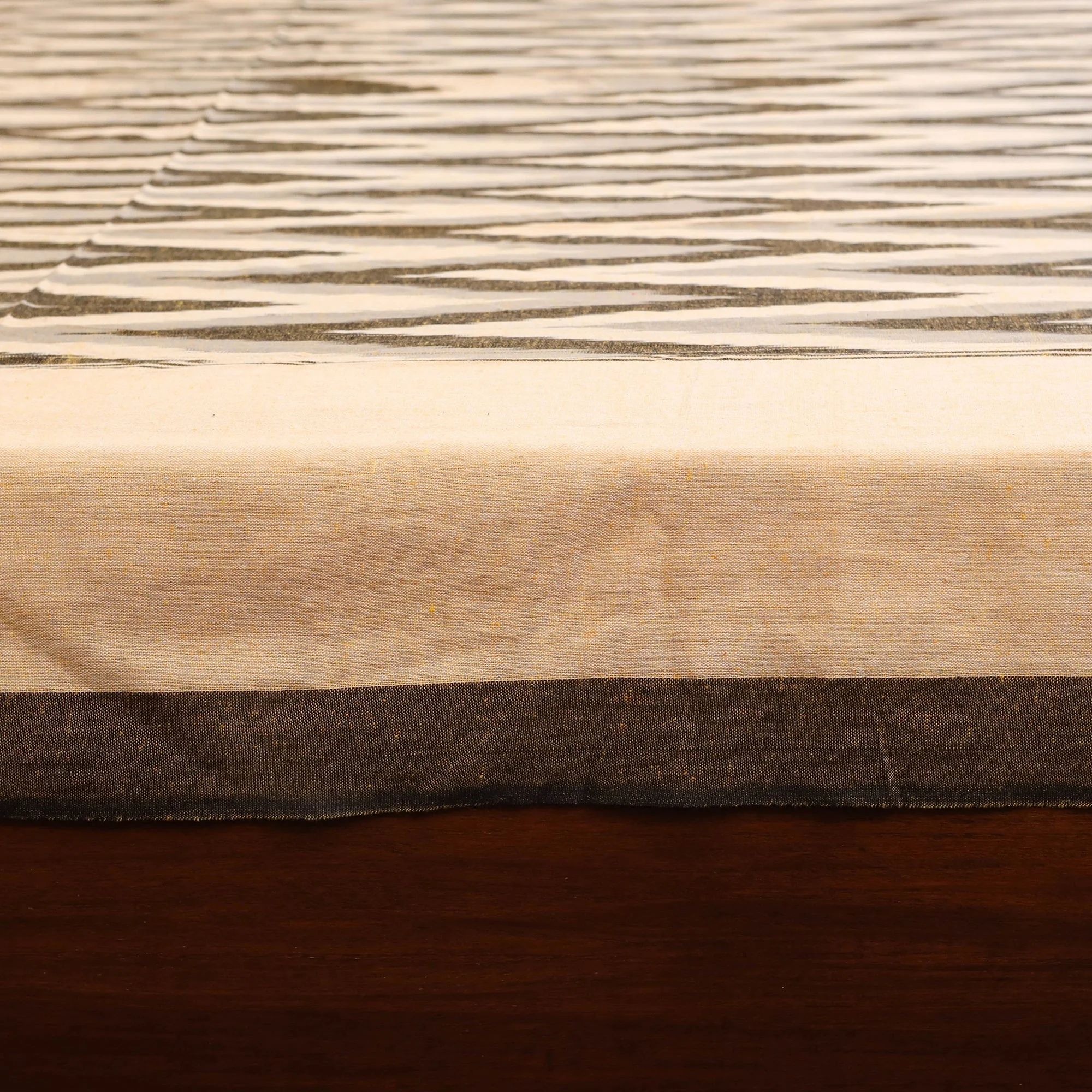 Beige - Handloom Cotton Pochampally Ikat Double Bedsheet Set (108 x 90 in) 04 - Image 5