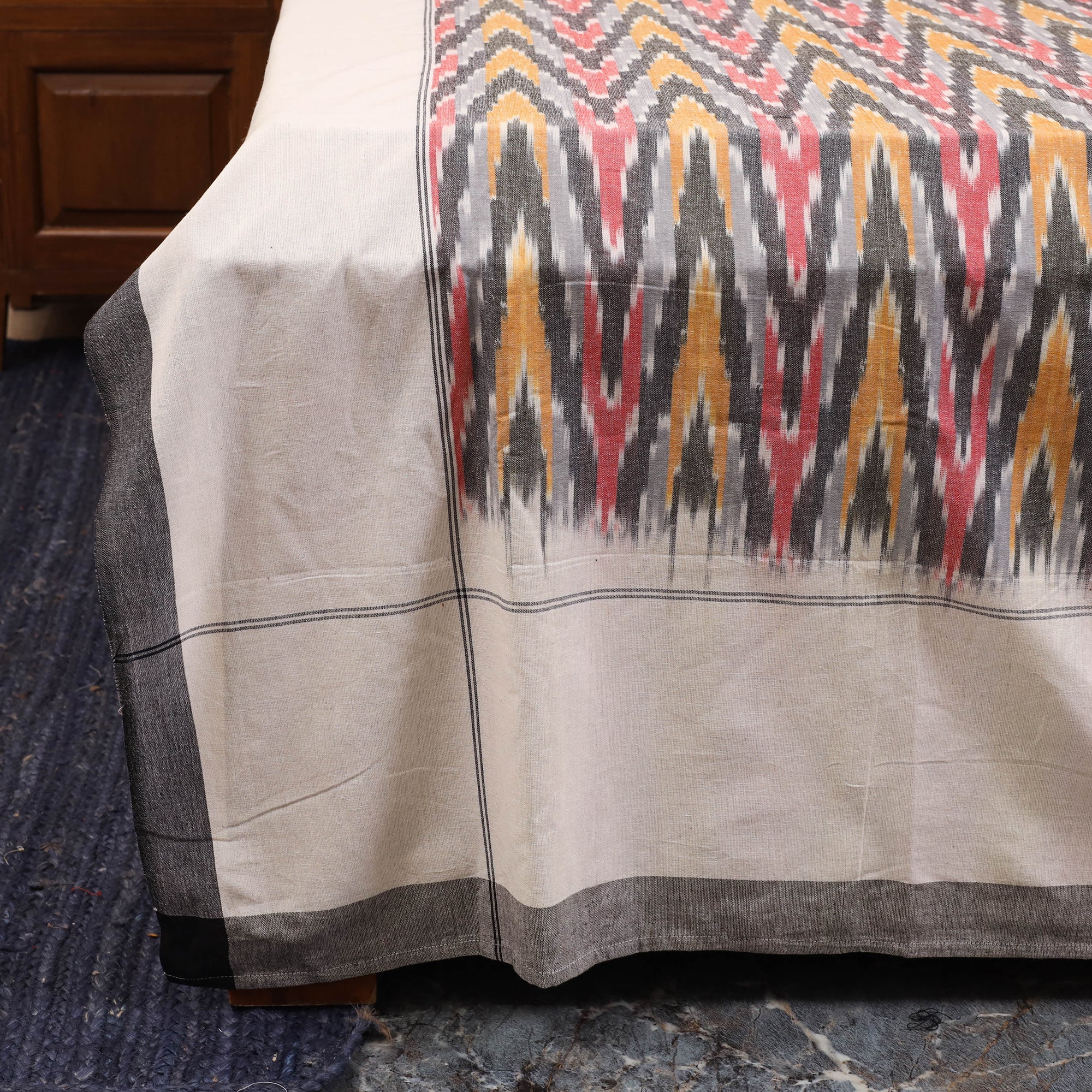 Multicolor - Handloom Cotton Pochampally Ikat Double Bedsheet Set (108 x 90 in) 09 - Image 3