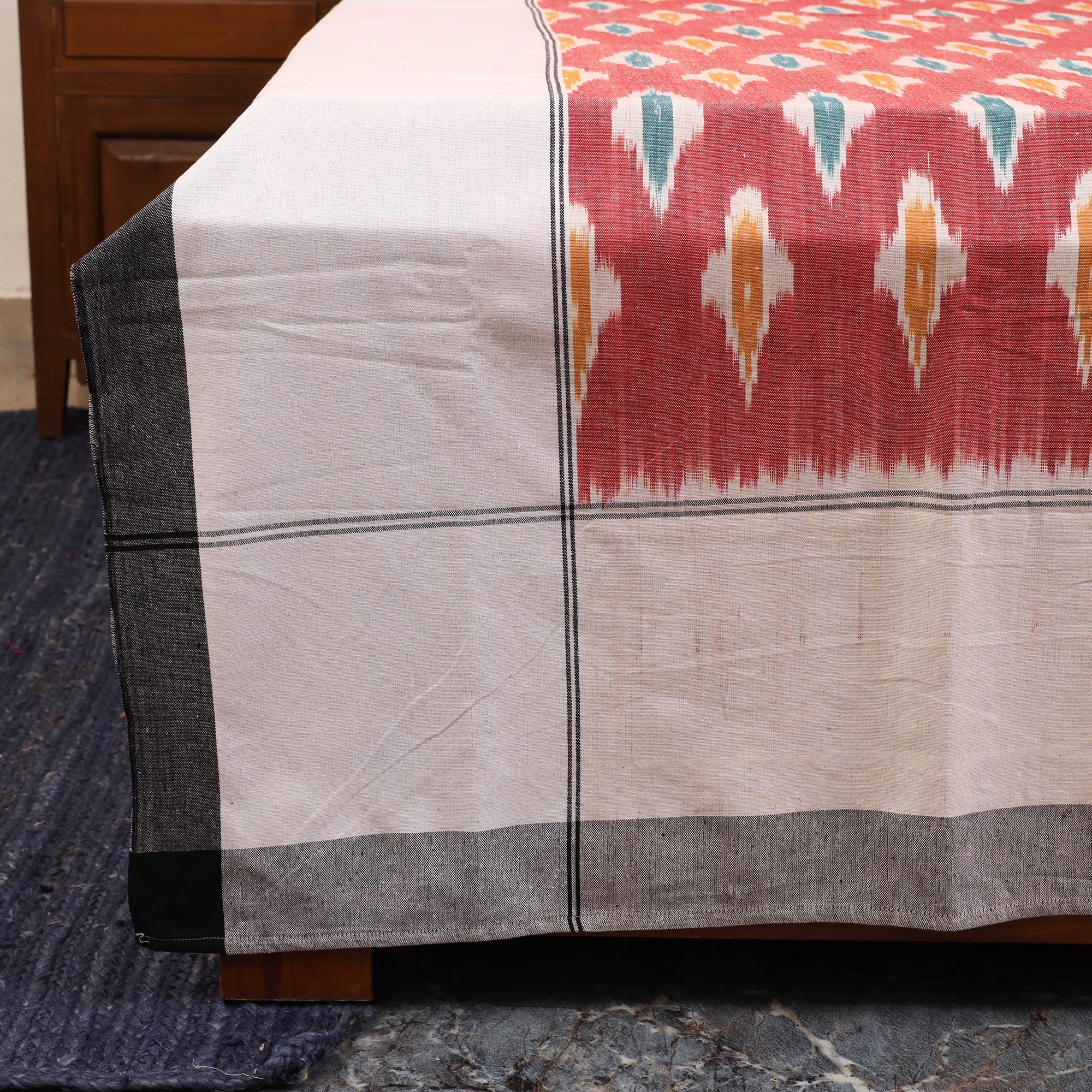 Red - Handloom Cotton Pochampally Ikat Double Bedsheet Set (108 x 90 in) 17 - Image 3